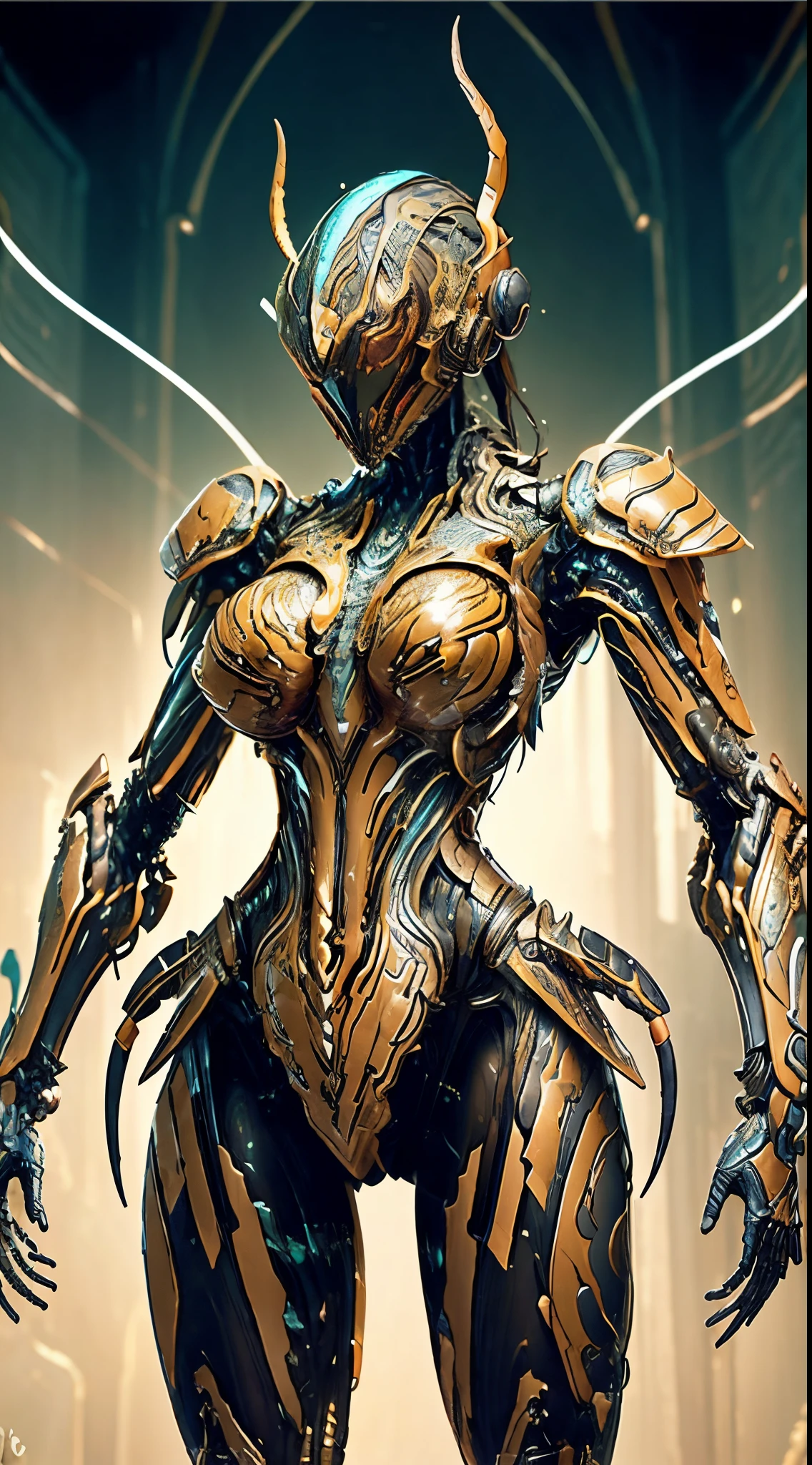 Beautiful woman with big breast camouflage muscles (Scorpion shell armor) cybernetic (NSFW)