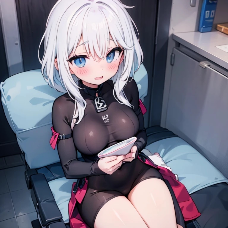 Bodysuit, ahegao, sit pose, blush