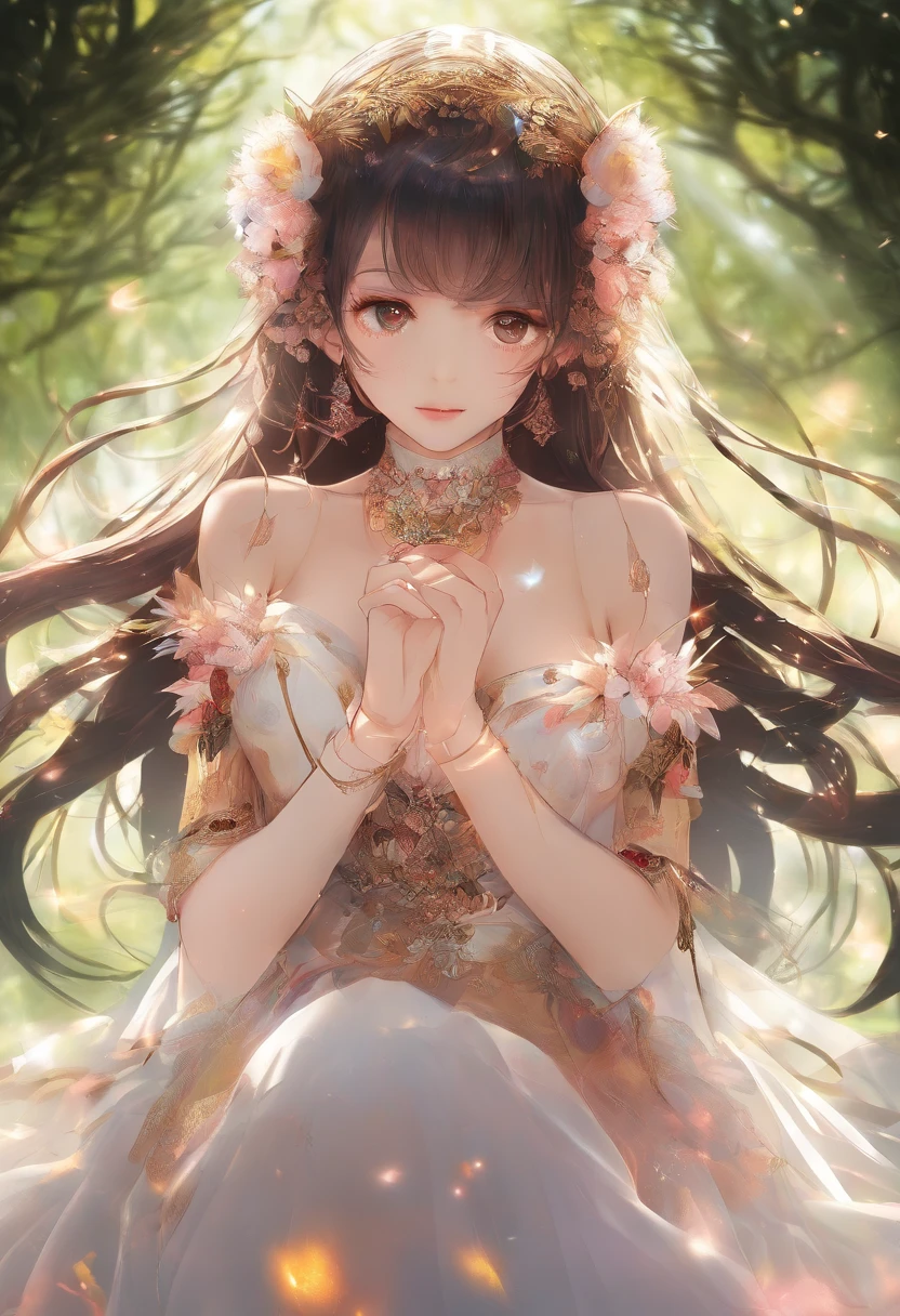 （double contact：1.4），Girl's face，deep forest trees，Close-up cleavage，（（Best quality））， （（tmasterpiece））， Enhanced dynamic viewing angle，glowing effect，ultra - detailed，Works of masters，high high quality，8K分辨率，high high quality，ultra - detailed，Detailed pubic hair，Accurate，