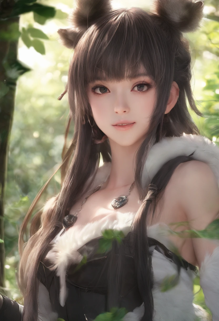 （double contact：1.4），Girl's face，deep forest trees，Close-up cleavage，（（Best quality））， （（tmasterpiece））， Enhanced dynamic viewing angle，glowing effect，ultra - detailed，Works of masters，high high quality，8K分辨率，high high quality，ultra - detailed，Detailed pubic hair，Accurate，