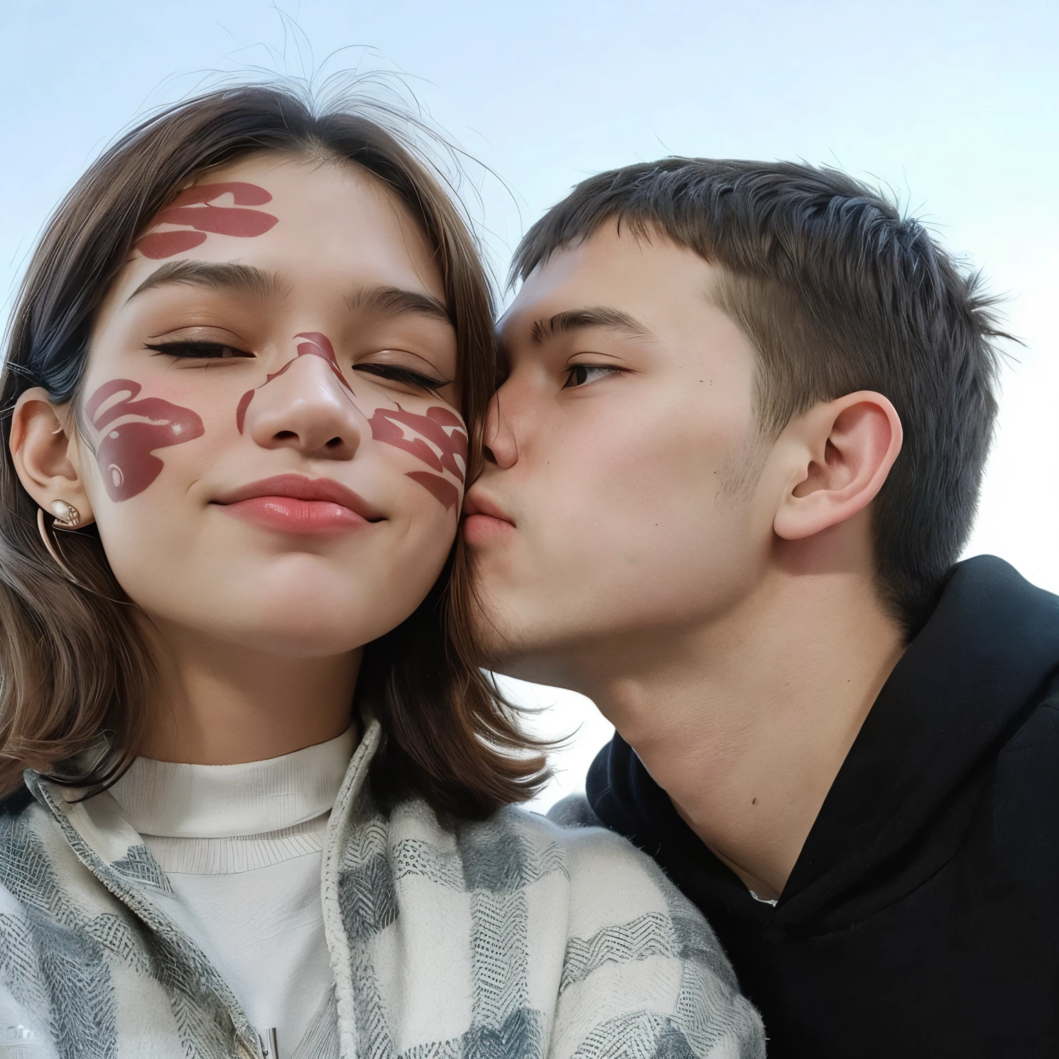 Guy and girl, guy kisses girl on the cheek