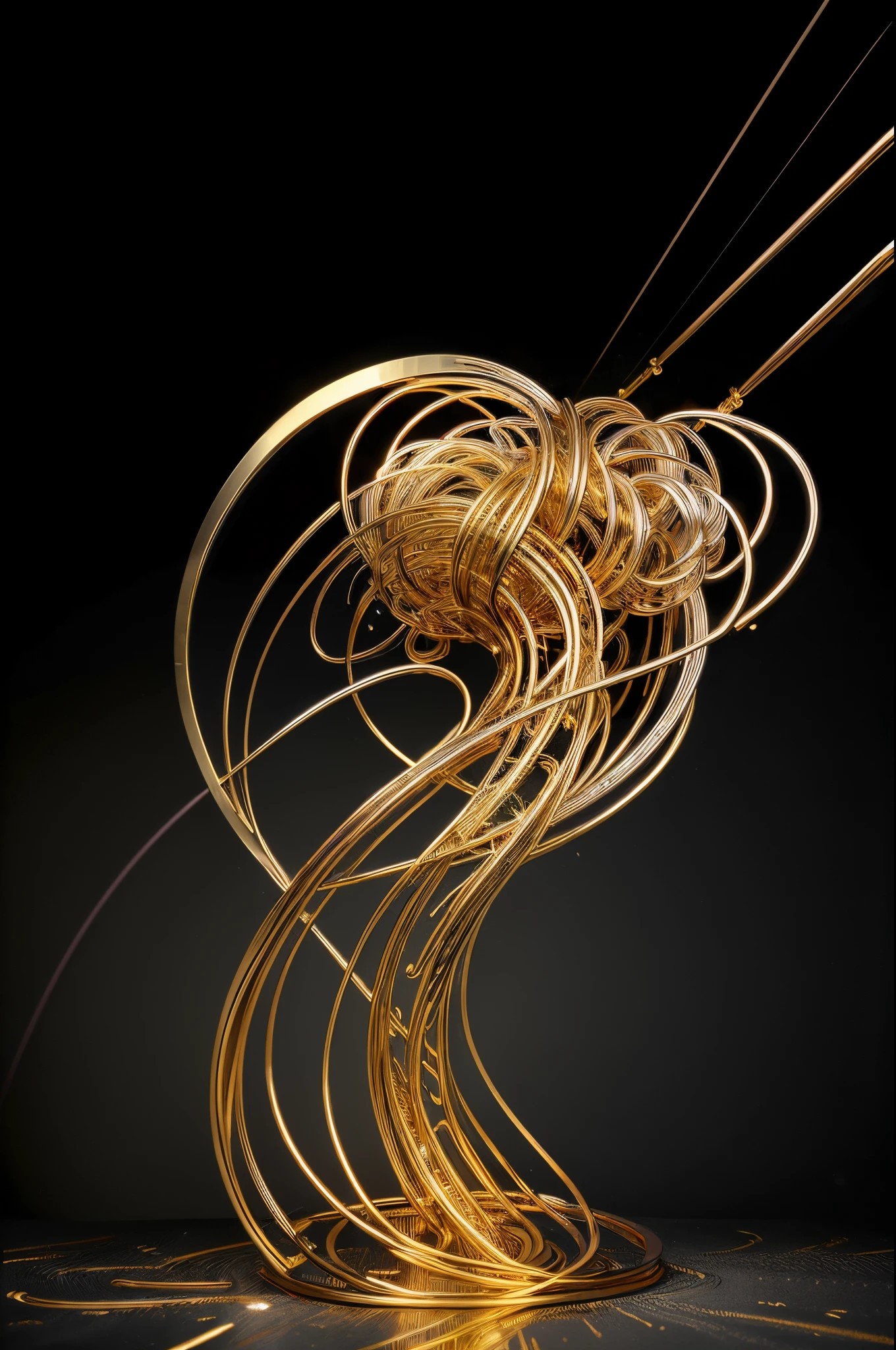 (line art:1.5)，Mono Color，A beautyful girl,model shoot style,abstract paintings, (extremely detaild的 CG unified 8k wallpapers), A chaotic storm of lines rises from the complex liquid smoke overhead, Stylized abstract portrait of beautiful girl,heavy metal style，postmodern industrial style，ultra-realistic realism，Image of beautiful woman sculpture made from thin metal wire, golden curve structure, Woman sculpture made of wire, Spiral dripping gold, Metal curves pose woman, Winding streets, abstract female sculpture, Small whirlpools, abstract sculpture, twist, Rotated, Intricate tinsel woman, spirals, long exposure photos, line sleek, complex light