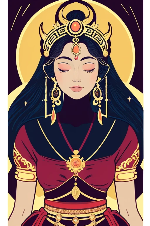 Create an illustration of a mysterious female goddess
