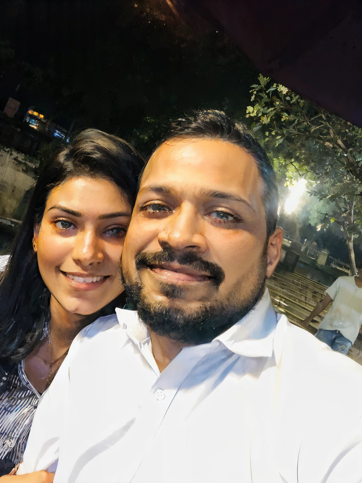 there is a man and woman taking a selfie together, ghutra and egal, 8k selfie photograph, profile image, photo taken in 2 0 2 0, in love selfie, at night time, taken with sony alpha 9, facebook post, by Max Dauthendey, shot on nikon z9, happy couple, during sunset, lovely couple, portrait mode photo