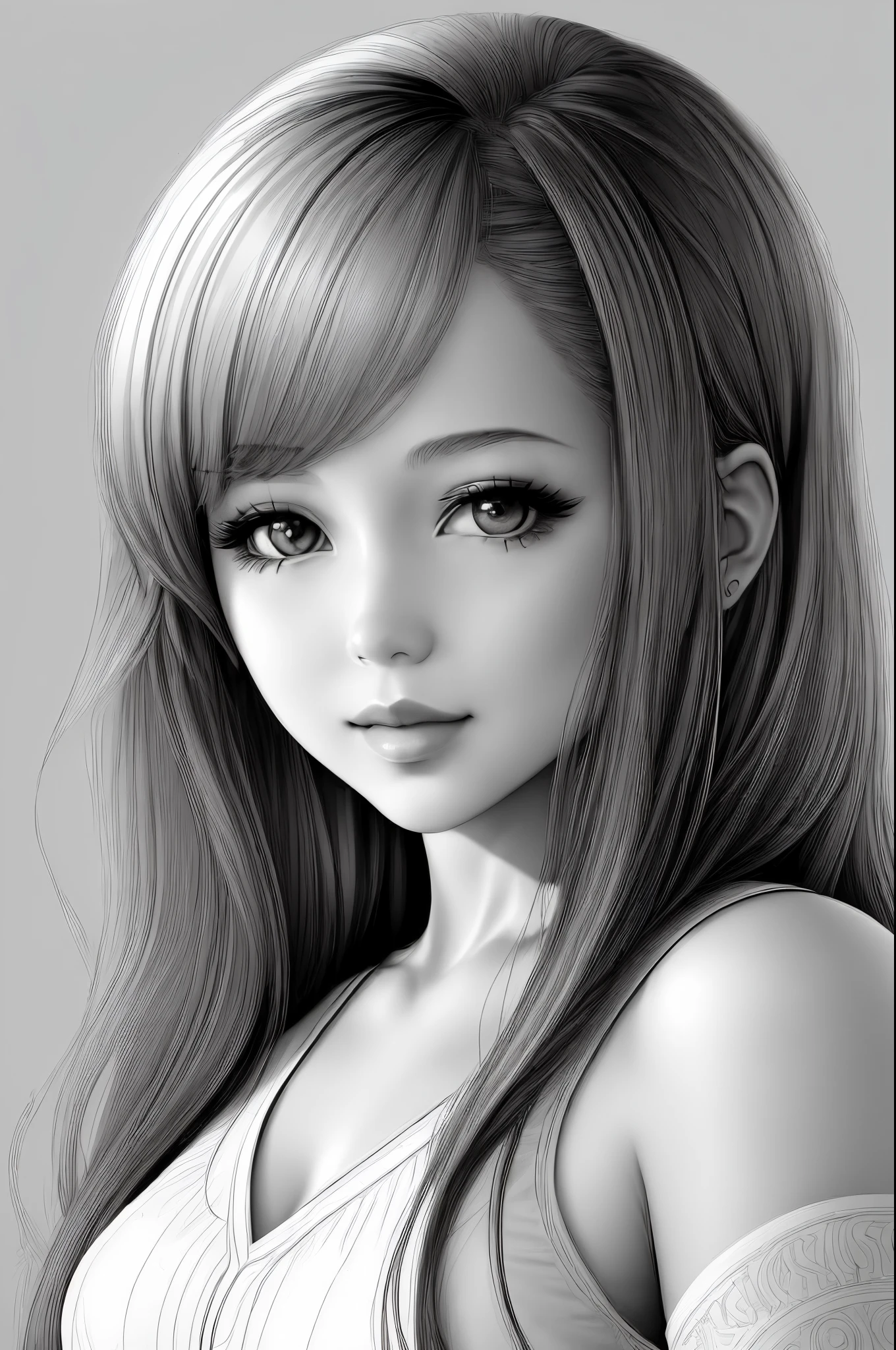 (line art:1.5)，Mono Color，A beautyful girl