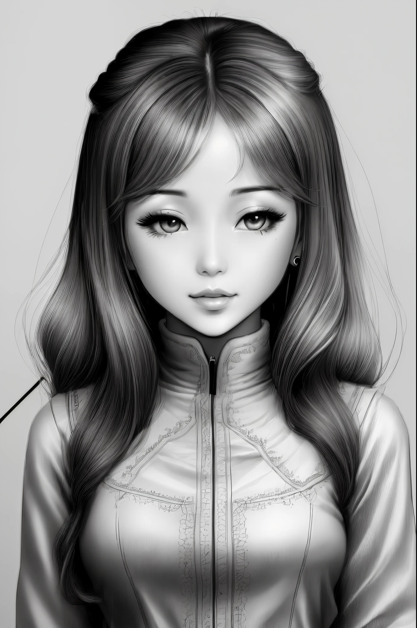(line art:1.5),Mono Color,A beautyful girl