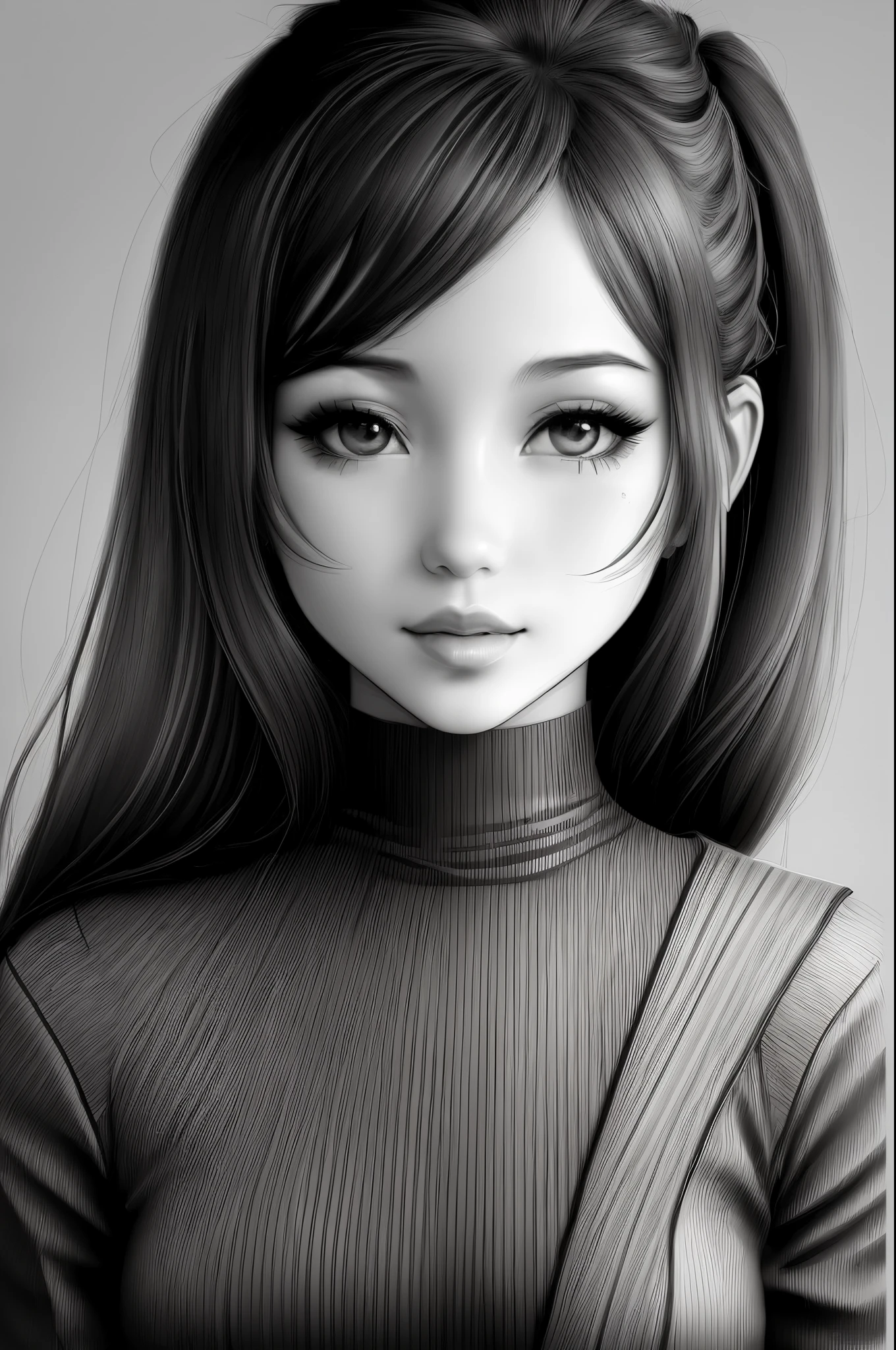 (line art:1.5),Mono Color,A beautyful girl