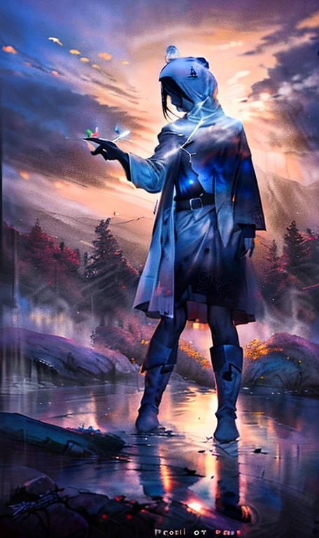 ((Best Quality)), ((masutepiece)), ((Ultra-detailed)), (Illustration), (Detailed light), (extremely delicate and beautiful),((trim)),
credibly_absurderes,(Ray tracing),
(signature),(english text:1.5),((Beautiful sky)),(Scenery),((mont)),(cloud),((Nature)),(tussock),((Fog)),(Pines),(flower),(River),
((Solo:1.8)),(1girl in:1.8),(beautiful  Girl),(((Full body shot))),((Floating in the sky)),((Facing away)),(+perfect hand+:1.21),(((Black Robe Koyori))),((beautiful black dress+Black boots)),((a belt)),((Black hat)),(White headscarf),(leg loops),(((with a long white_hair))),
(signature),(english text:1.5),((Beautiful sky)),(Scenery),((mont)),(cloud),((Nature)),(tussock),((Fog)),(Pines),(flower),(River)