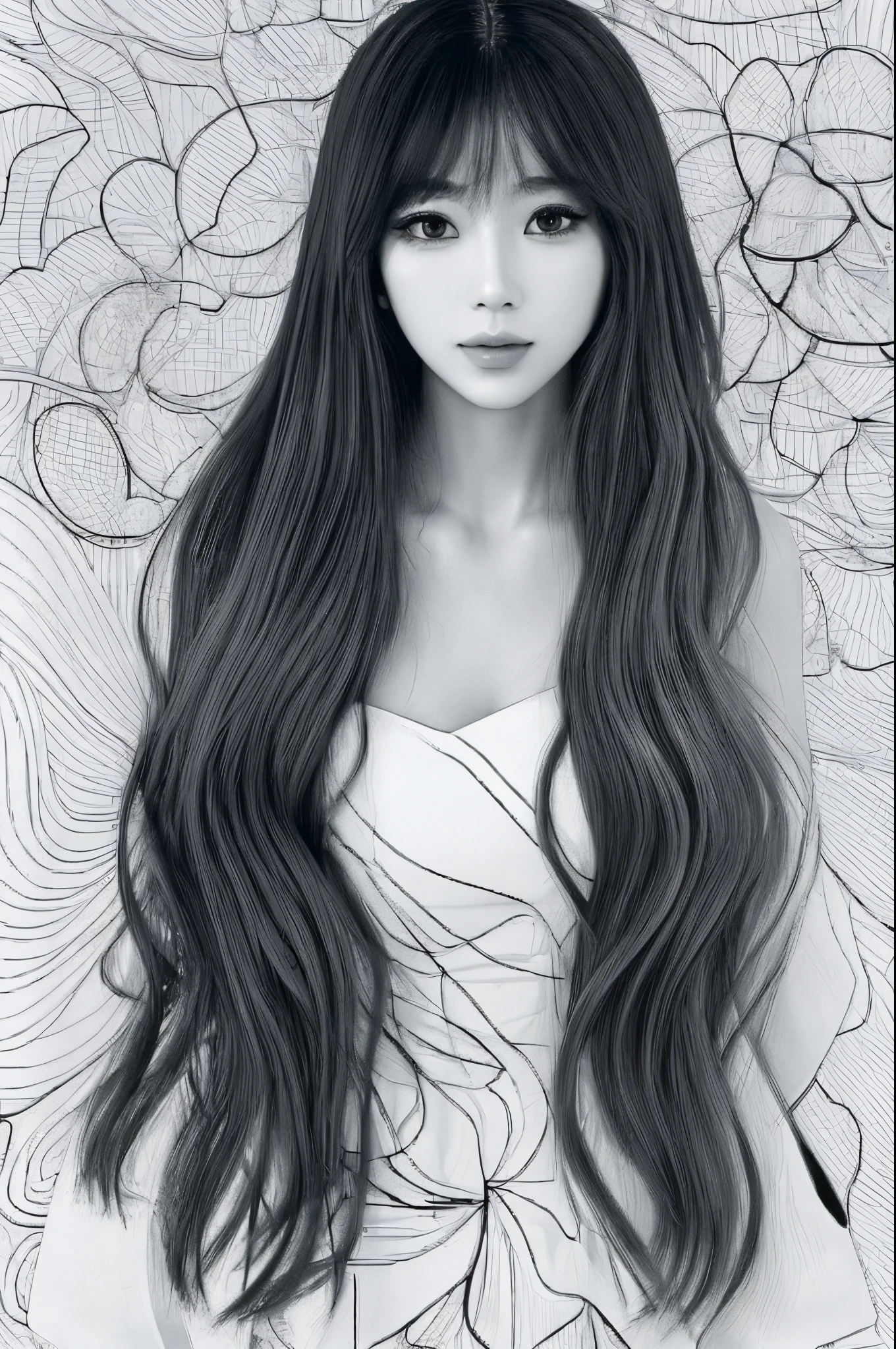 (line art:1.5),Mono Color,A beautyful girl,abstract paintings