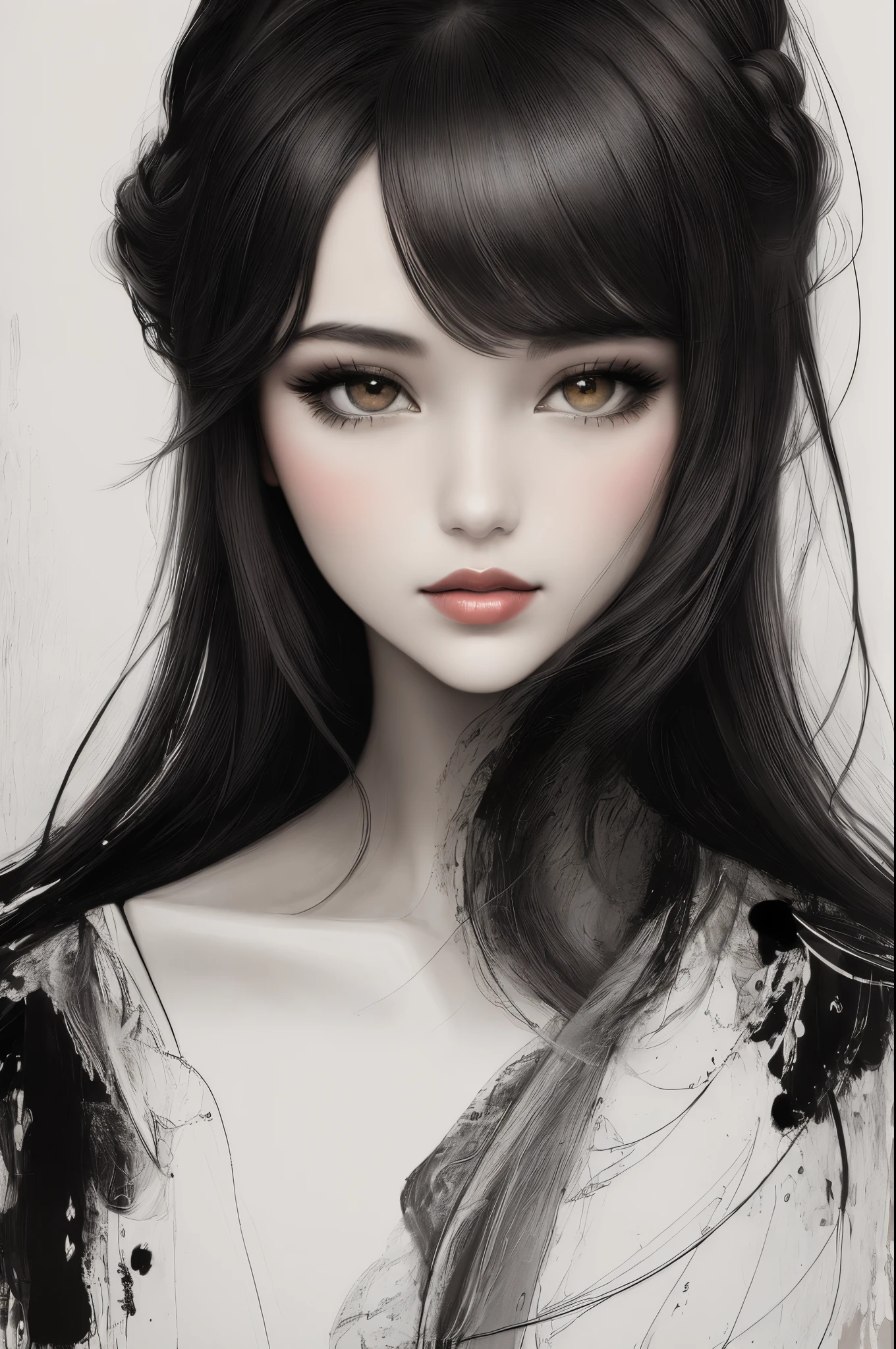 line art,Mono Color,A beautyful girl,abstract painting