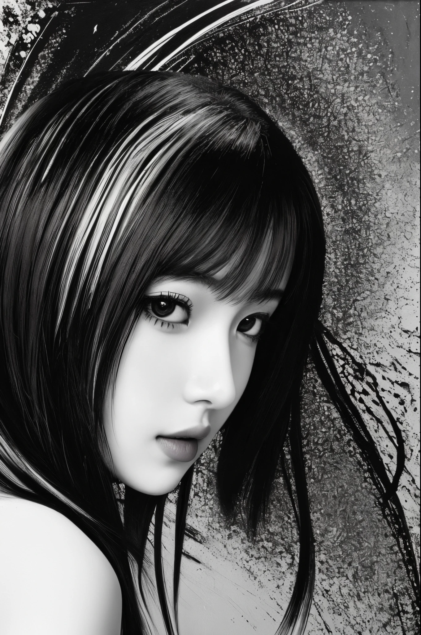 line art，Mono Color，A beautyful girl，abstract painting