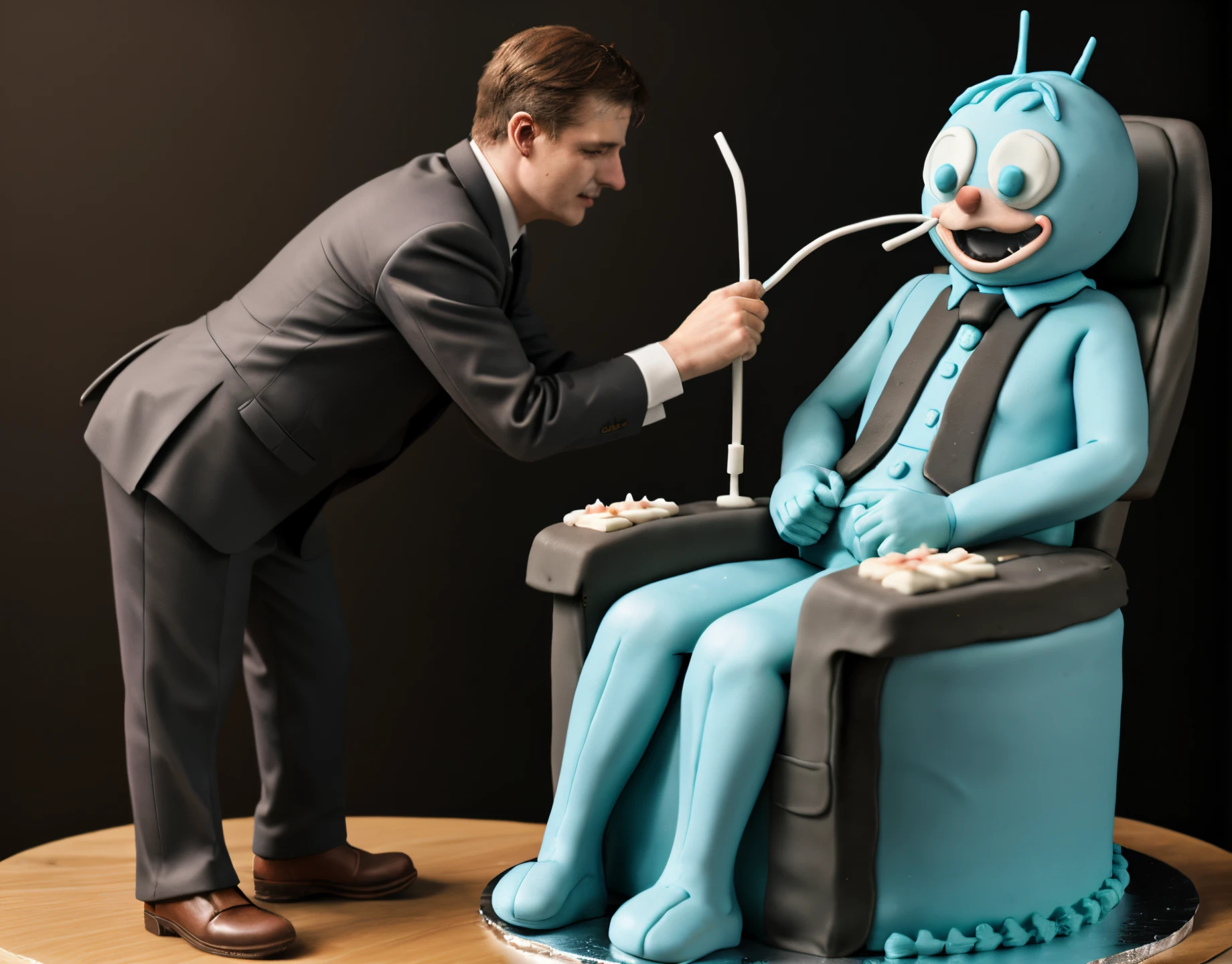 A anthropomorphic cake being executed in the electric chair