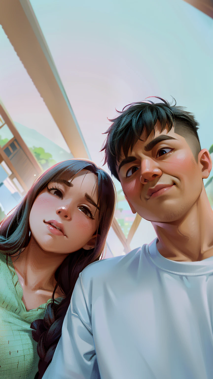there is a man and woman posing for a picture together, with her long, 8k selfie photograph, profile pic, lovely couple, with ivy, 😭 🤮 💕 🎀, picture, 😭 🤧 💔, tyler edlin and natasha tan, jordan grimmer and natasha tan, with bangs, in love selfie, shot on nikon z9, ruan jia and brom