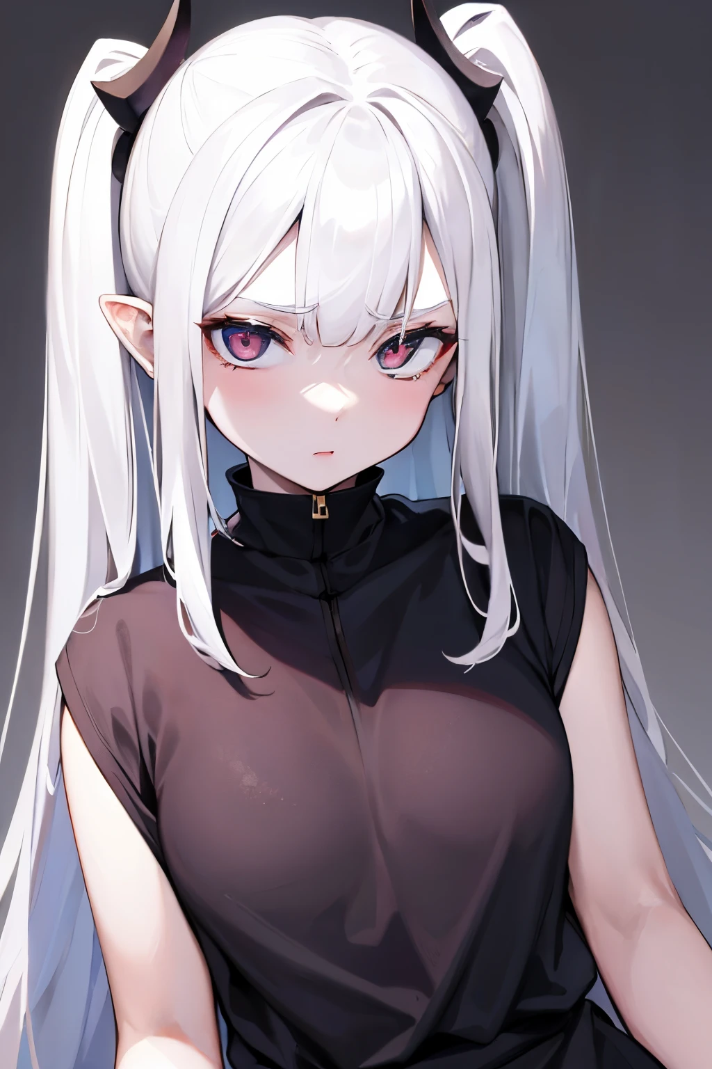 A beautiful girl ponytailed hair, white skin and an evil face and slanted eyes