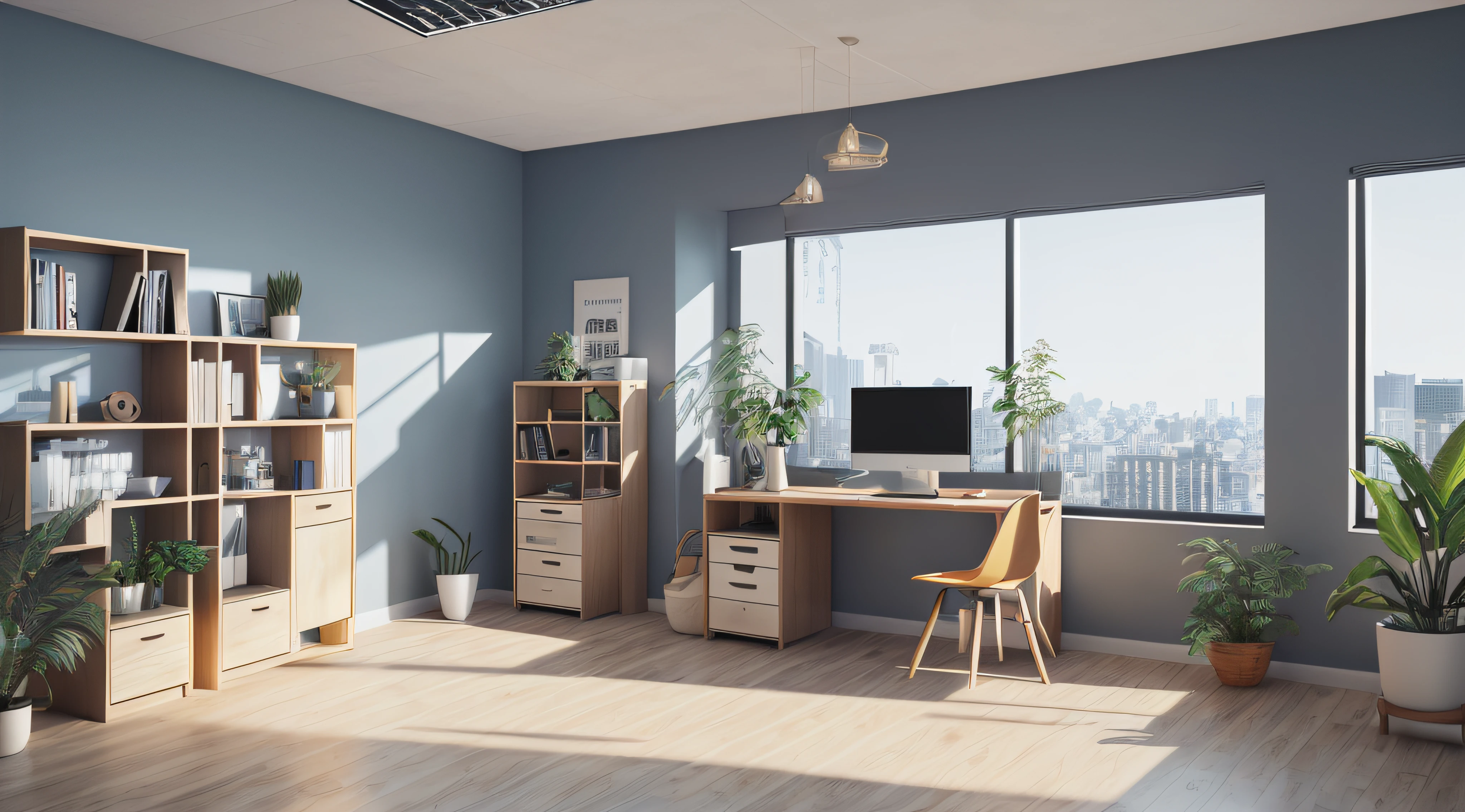 Cozy office interior background, wall mockup, 3d