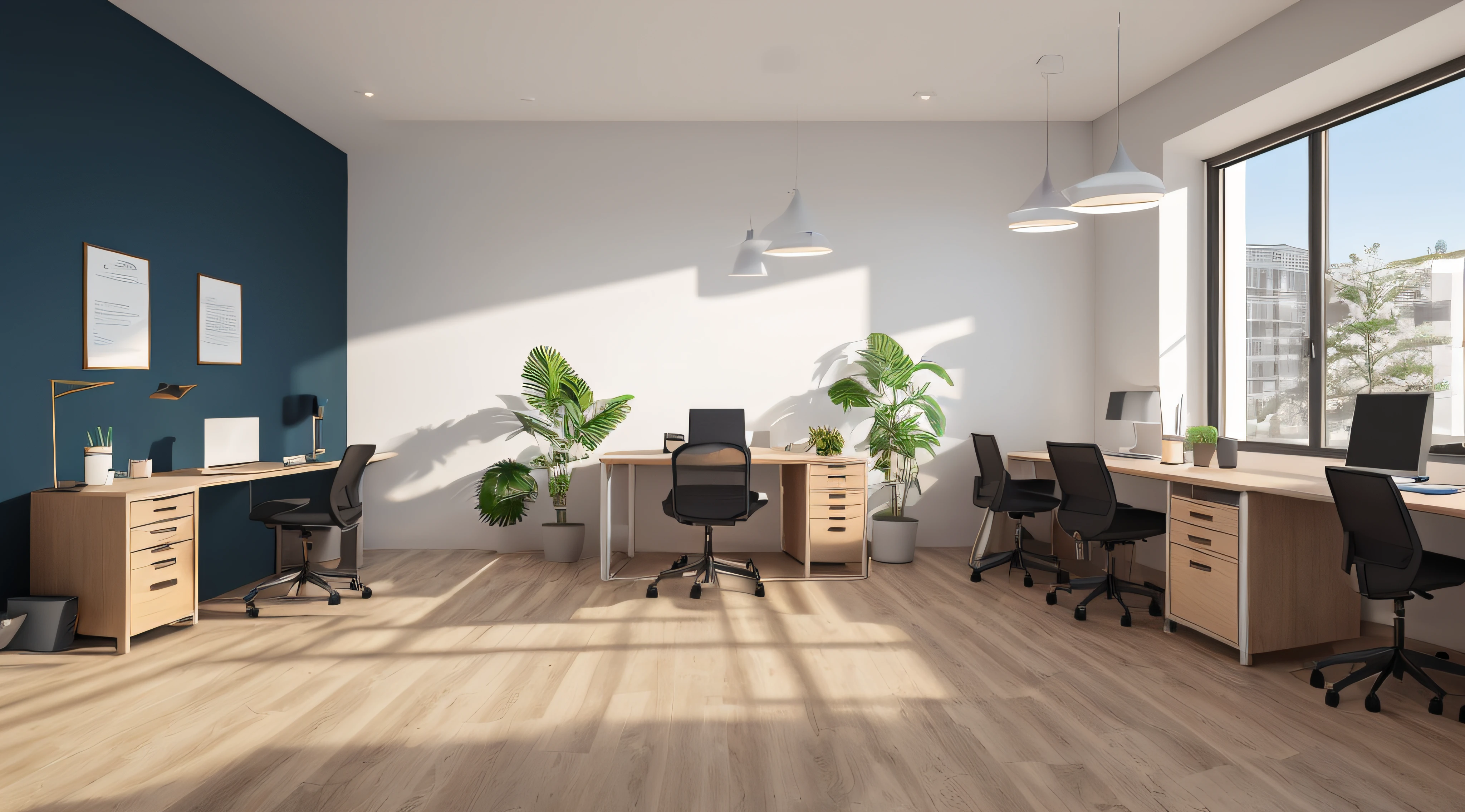Cozy office interior background, wall mockup, 3d