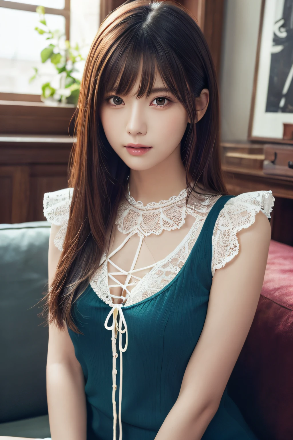 Focus on people。Create and express the best shining composition of the person in a realistic way。((​masterpiece))、(((top-quality)))、((ultra-detailliert))、(A hyper-realistic)、(highly detailed CGillustration)、(extremely delicate and beautiful)、Girl a masterpiece、top-quality、Realistic skin feeling、Realistic fabric、We will introduce a realist illustration focusing on the center front of girls with realistic and ultra-detailed eyes.。This is the absolute rule, and the following sentence expresses the image quality。 The greatest painter in human history meets an unparalleled beauty、It is the greatest masterpiece in the history of the Inuiku Ichigo, which depicts the most beautiful figure of a lifetime.。 Create stunning anime artwork that is currently trending on seaStation、Introducing exquisite beauty and seductive aesthetics。Hair is tied up、Tight lace-up dresses、The background is the seaside、full bodyesbian、sitting on