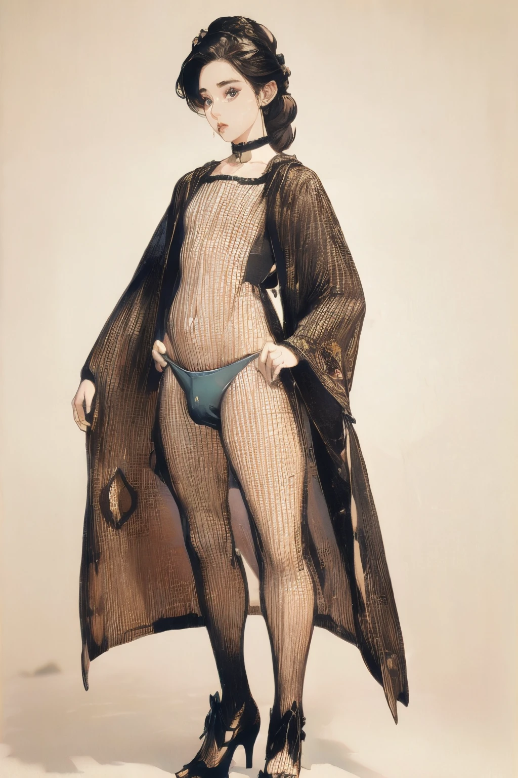 femboy， ((Masterpiece)), (Cute: 2.0), The face is extremely detailed, Enchanted expression, Strong gaze, Black Double French Braid, (Thin structure),Slightly round face, Tanned brown face, Healthy face, Big eyes, Thin thighs, (Small chest), confident pose, harsh, Almond-shaped eyes, rich palette,choker necklace,3D，open-toe high heels, goddess,open-toe high heels, goddess, Lean-yet-toned body/androgynous body aesthetic, spasm，tgirl，large erect peni,dickie,penisS，trap,(, , large , ?????????, large ?????????, erection), short, short legs,CFemboy,Otoko no ko，OTOPIP,dickie in panties, bulge，black hisilk，pantyhose，tutuhd