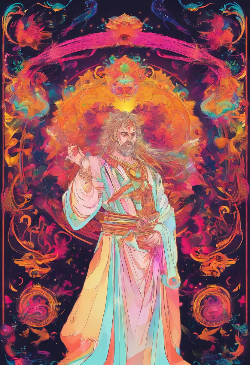 tmasterpiece,Super cool ultimate warrior as a kung fu warrior,face stern,Random light and shadow,Random character background,Minimalist style,A glowing sword,Lotus flower as background,Impeccably clean,need,to emphasize,Bright and colorful shades,3 Background,A high resolution, --with 9:16 -- two two five