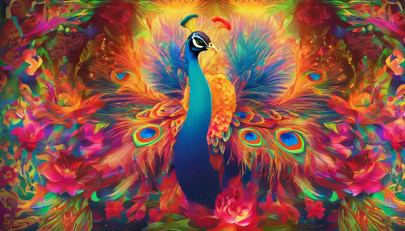 tmasterpiece,Super cool peacock ultimate warrior as a kung fu warrior,face stern,Random light and shadow,Random character background,Minimalist style,A glowing sword,Lotus flower as background,Impeccably clean,need,to emphasize,Bright and colorful shades,3 Background,A high resolution, --with 9:16 -- two two five