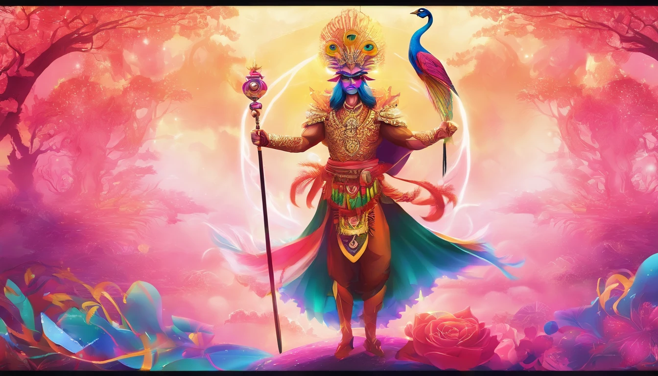 tmasterpiece,Super cool peacock ultimate warrior as a kung fu warrior,face stern,Random light and shadow,Random character background,Minimalist style,A glowing sword,Lotus flower as background,Impeccably clean,need,to emphasize,Bright and colorful shades,3 Background,A high resolution, --with 9:16 -- two two five