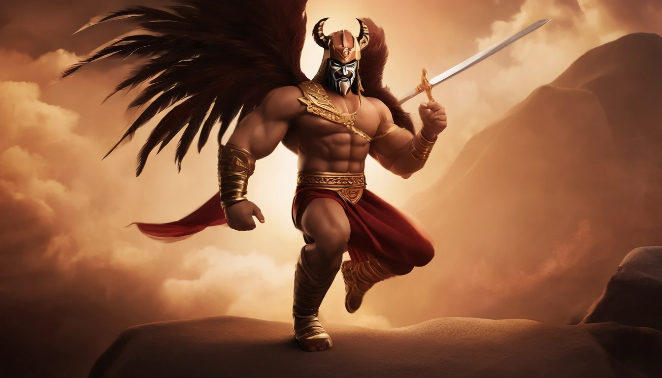 (a beautiful colour pencil drawing of an exotic gladiator:1.2), featuring a naked athletic muscular man:1.3, Japanese, wearing a minimal jockstrap made of feathers as armor:1.3, full body image, in an arena setting, detailed shading:1.1, dynamic pose:1.1, dramatic lighting:1.2. --auto --s2