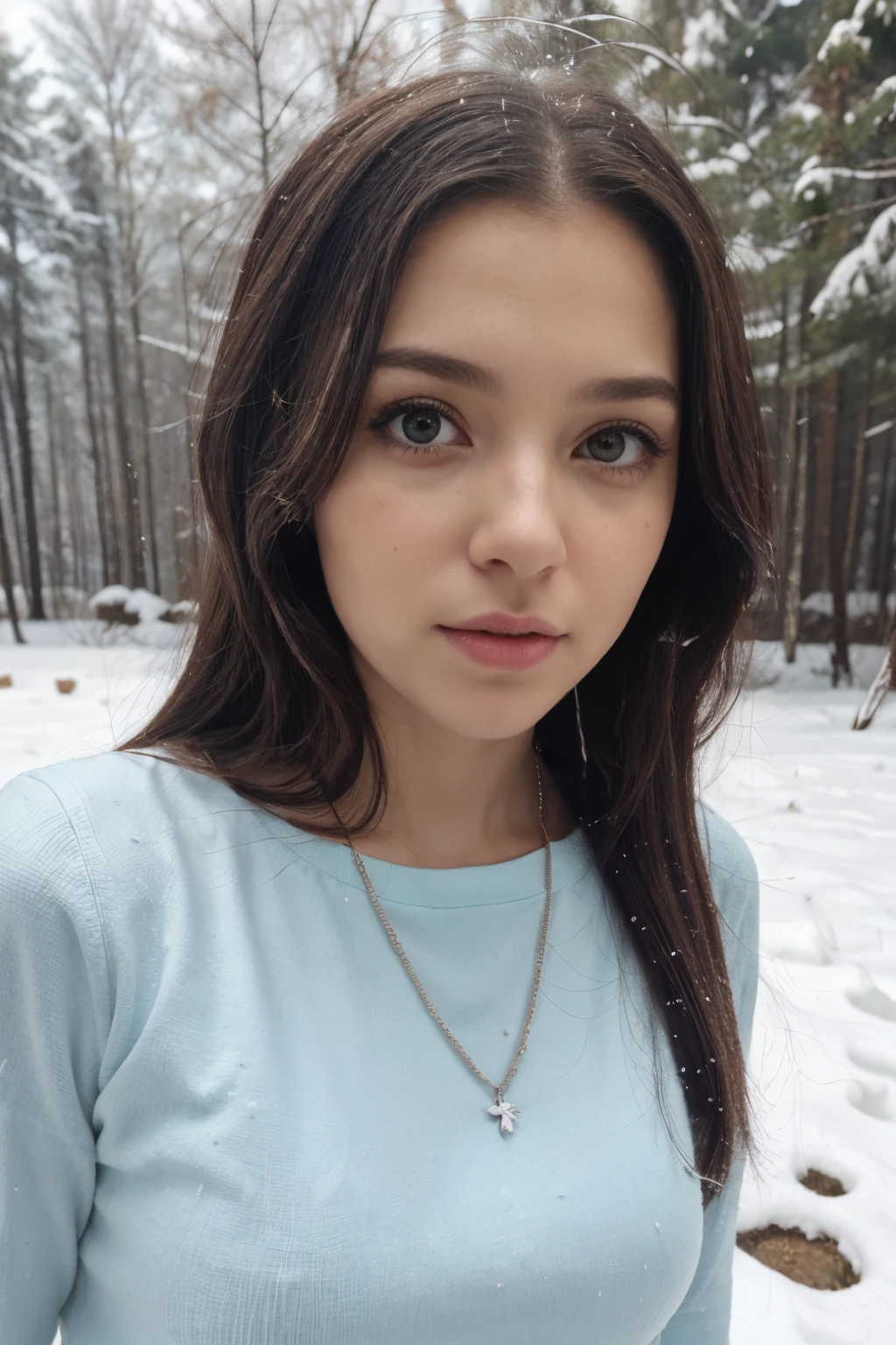 master part, best quality, menina russa 12 anos de idade, Adolescente, louro , encaracolado, Medium length hair without combs, Neve no cabelo molhado , Vestido curto com mangas compridas, Pulseira no pulso esquerdo, necklace around the neck, Meias pretas abertas, Sapatos de salto alto, Sua pele estava coberta de arrepios, Ajoelhado na neve profunda no meio de uma floresta de inverno, Look into the distance, Floresta selvagem nevada, It's cold, Nevando, cara bonita, Congela, Lips turn blue, corpo magro, pernas torneadas, vapor da boca, tears in my eyes, Rubbing mascara around the eyes ,aturdido, olhar assustado ,neve profunda, Flocos de neve caem, o corpo fica vermelho ,frio, Teary,Hysterical,pavor,