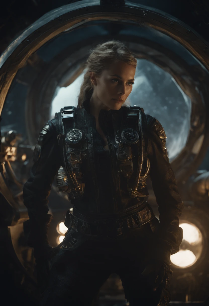 Cinematic portraits of Futuristic space pirates from the year 2741 sailing through space, intricate detail, pirate themed, dirty