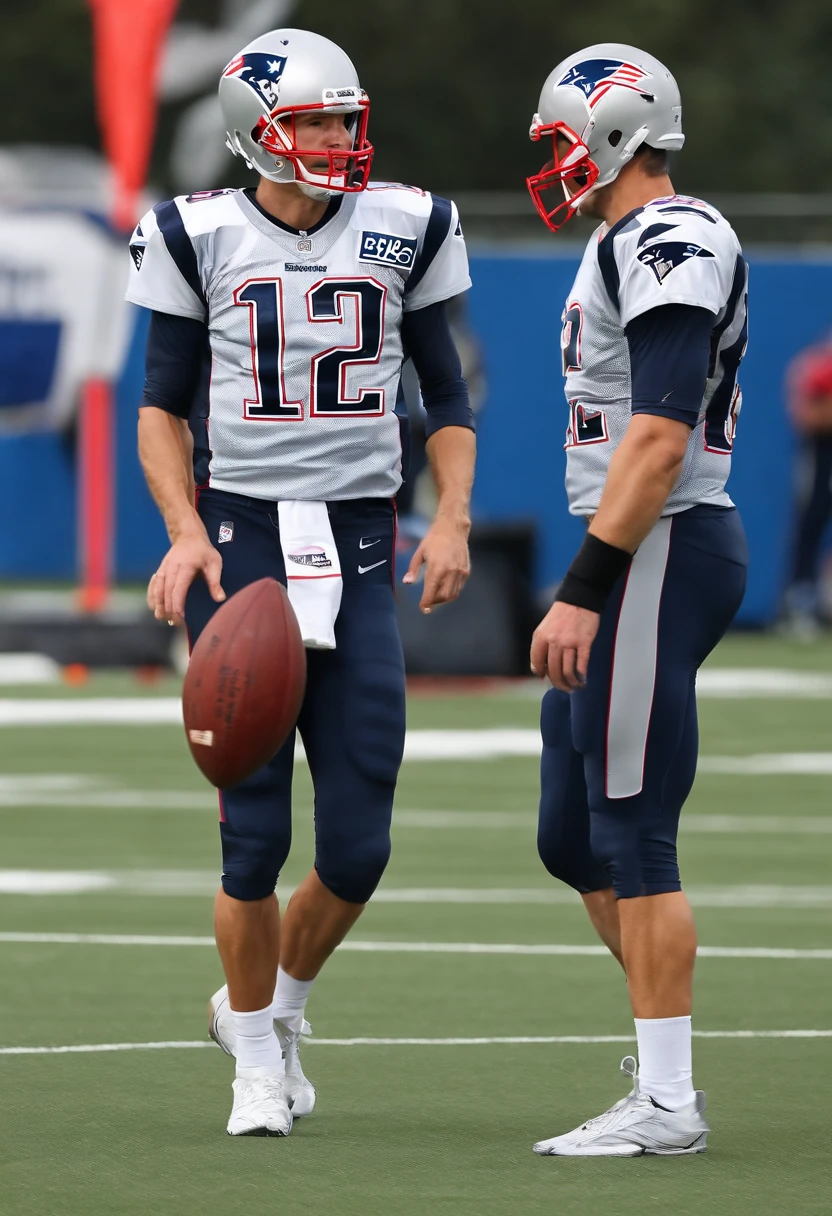 The image is a close-up of Tom Brady in workout gear, doing sprint drills on a football field.,New England Patriots,Tom Brady, the recently retired renowned American football quarterback, is known for his athletic build, standing tall with a lean, yet muscular physique honed from years of rigorous training and play. He often appears clean-cut, with short hair and a well-maintained appearance, reflecting his disciplined and focused nature.