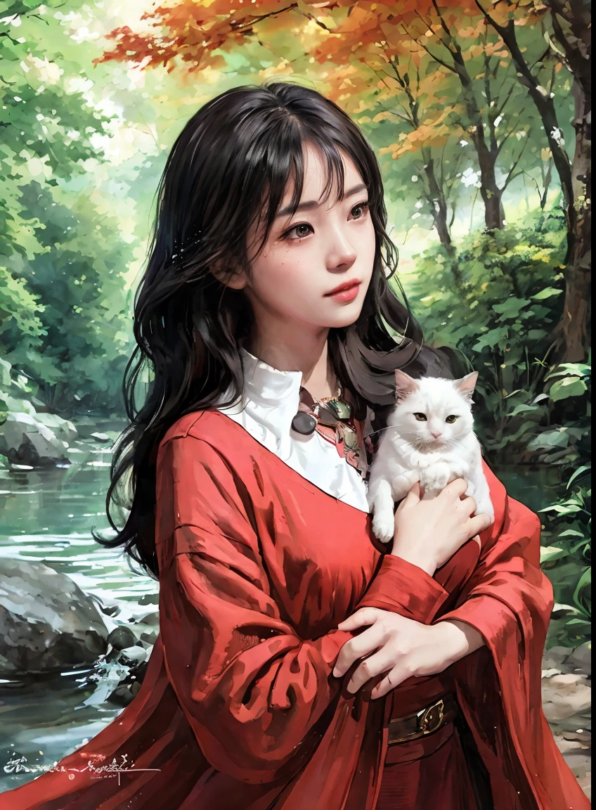 there are two pictures of a woman with an umbrella and a cat, artwork in the style of guweiz, guweiz, beautiful character painting, guweiz on artstation pixiv, guweiz on pixiv artstation, stunning anime face portrait, beautiful digital artwork, wlop rossdraws, detailed digital anime art, guweiz masterpiece