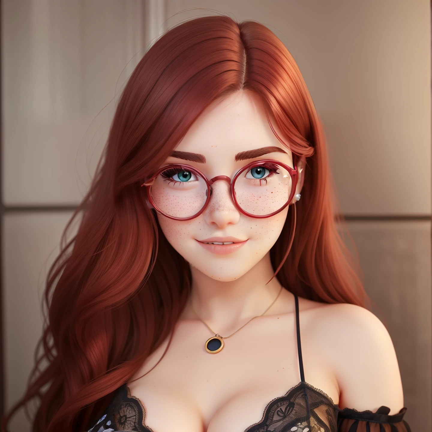 beautiful and sexy girl, very dark red hair,  face freckles, round glasses with perfect circles. --auto --s2