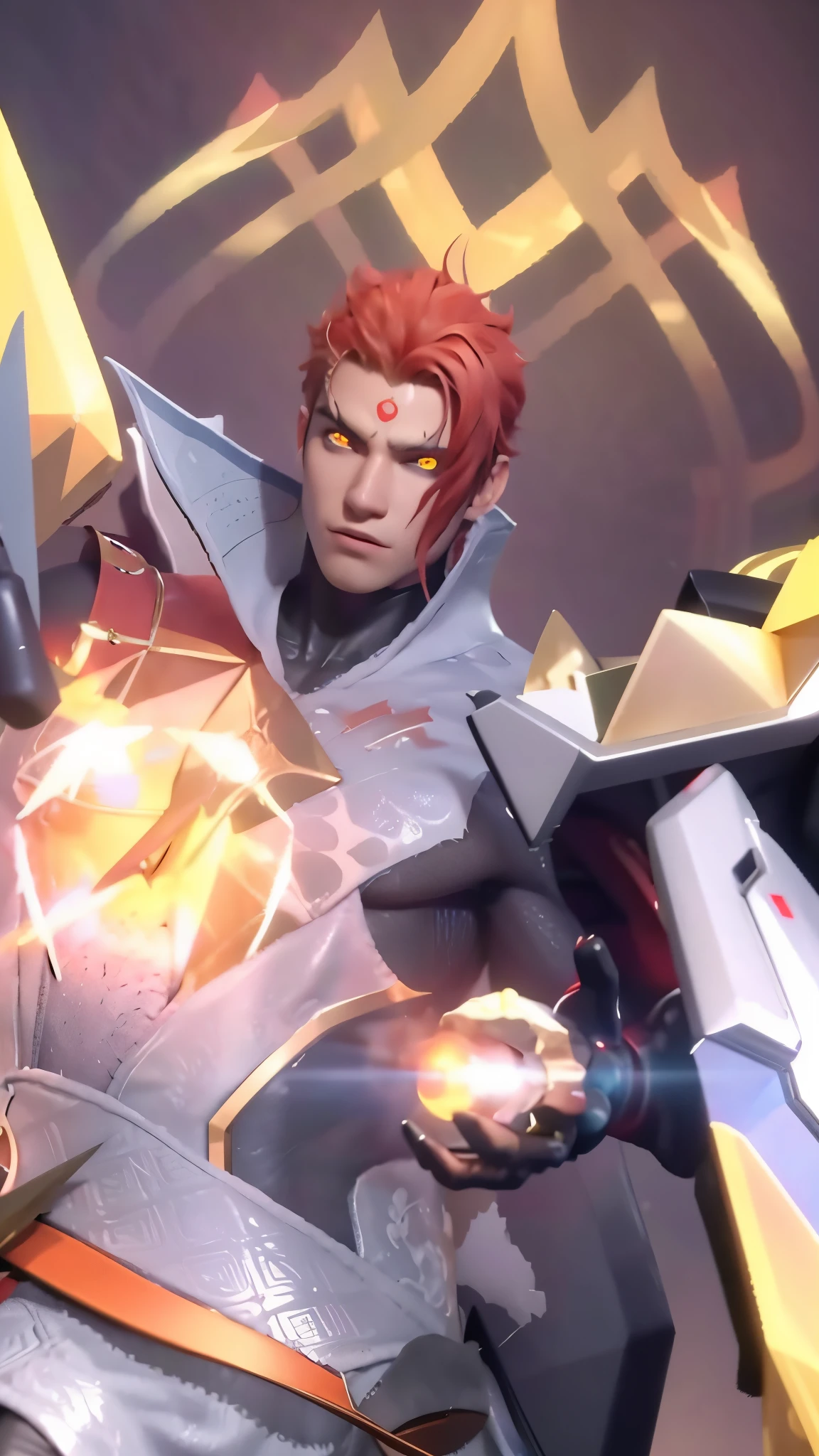 Best quality, masterpiece, detailed skin texture, detailed clothes texture, detailed face, super detail, 8k, intricate detail, 1 boy, The color doesn't change, Muscle guy, 1 guy, strong red eye glow (red eye:1.2), lots hair