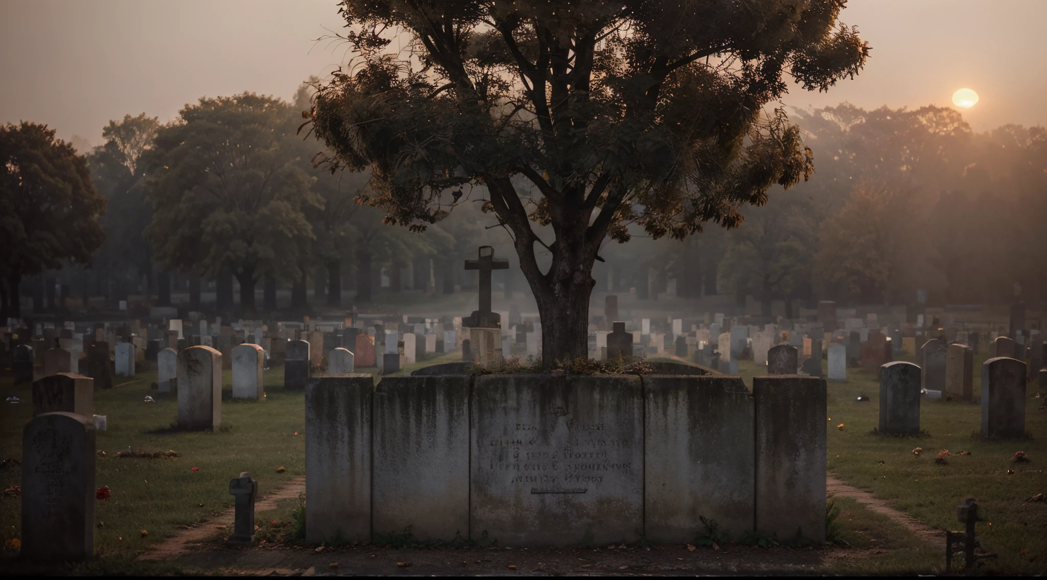 (crying,tears,beautiful detailed eyes,emotive:1.1)girl,kneeling,(graveyard,cemetery),(tombstone,stone cross),(dried flowers,pink roses),sadness,remembrance,peaceful atmosphere,(golden sunset,soft sunlight),solitude,serene,tranquil scene,quiet,serene,heavy emotions, (dusty,foggy,misty) ambiance,(vintage,old-fashioned) style,grayscale tones,subdued lighting,high contrast scene,captivating mood,historical ambiance,vivid colors.