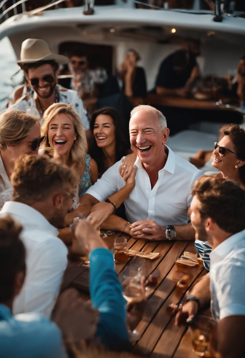 A photo of the billionaire laughing out loud with a group of friends on the deck of the yacht,original,Jeff bezos