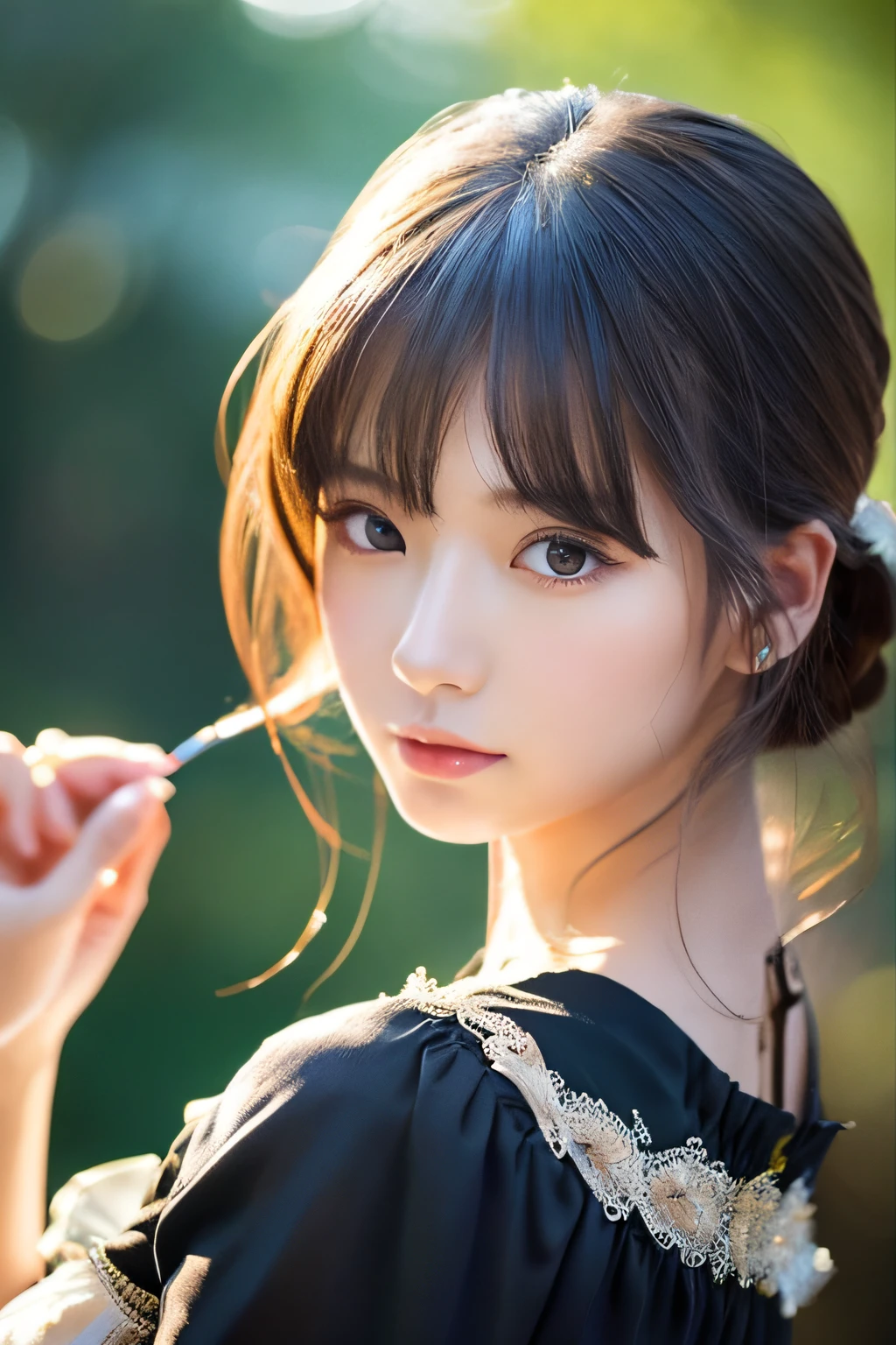 Focus on people。Create and express the best shining composition of the person in a realistic way。((masterpiece))、(((top-quality)))、((ultra-detailliert))、(A hyper-realistic)、(highly detailed CGillustration)、(extremely delicate and beautiful)、Girl a masterpiece、top-quality、Realistic skin feeling、Realistic fabric、We will introduce a realist illustration focusing on the center front of girls with realistic and ultra-detailed eyes.。This is the absolute rule, and the following sentence expresses the image quality。 The greatest painter in human history meets an unparalleled beauty、It is the greatest masterpiece in the history of the Inuiku Ichigo, which depicts the most beautiful figure of a lifetime.。 Create stunning anime artwork that is currently trending on seaStation、Introducing exquisite beauty and seductive aesthetics。