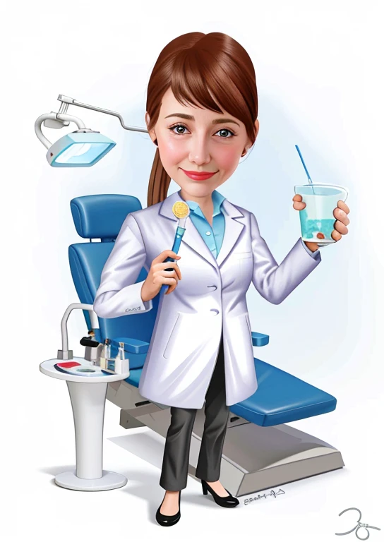 cartoon woman dentist holding a toothbrush and toothbrush in her hand, dentista, caricature illustration, estilo caricatura, color digital illustration, caricatura, caricatura!!!, professional illustration, odontofobia, retrato detalhado, retrato dos desenhos animados, pintado digitalmente, professional illustration, in cartoon style, caricatural, medical illustration, retrato profissional, Colorido digitalmente, digital illustation