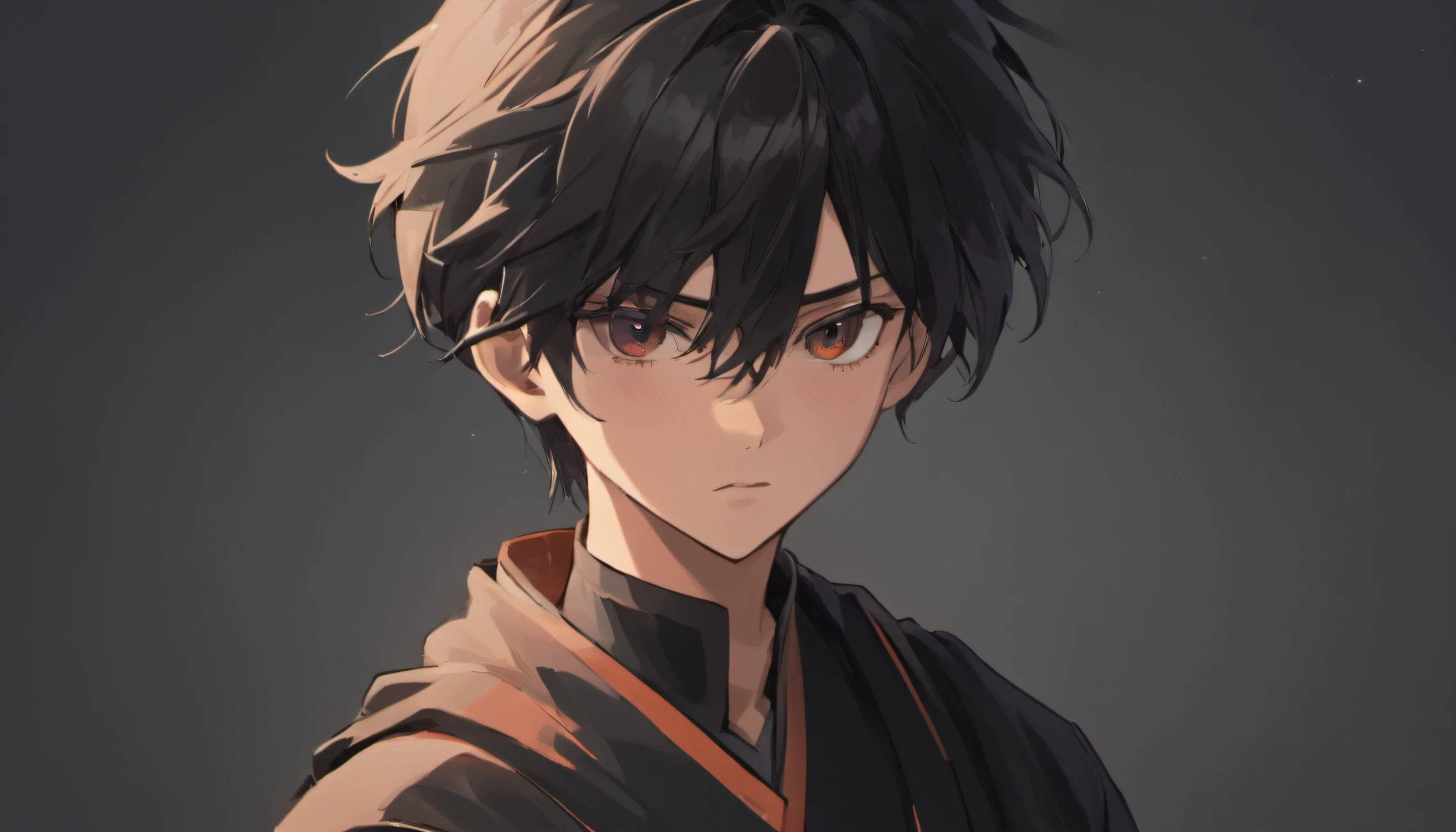 strong serious man protagonist, scar on cheek, taekwondo master, black taekwondo uniform, black hair, black eyes, black abstract background, Korean