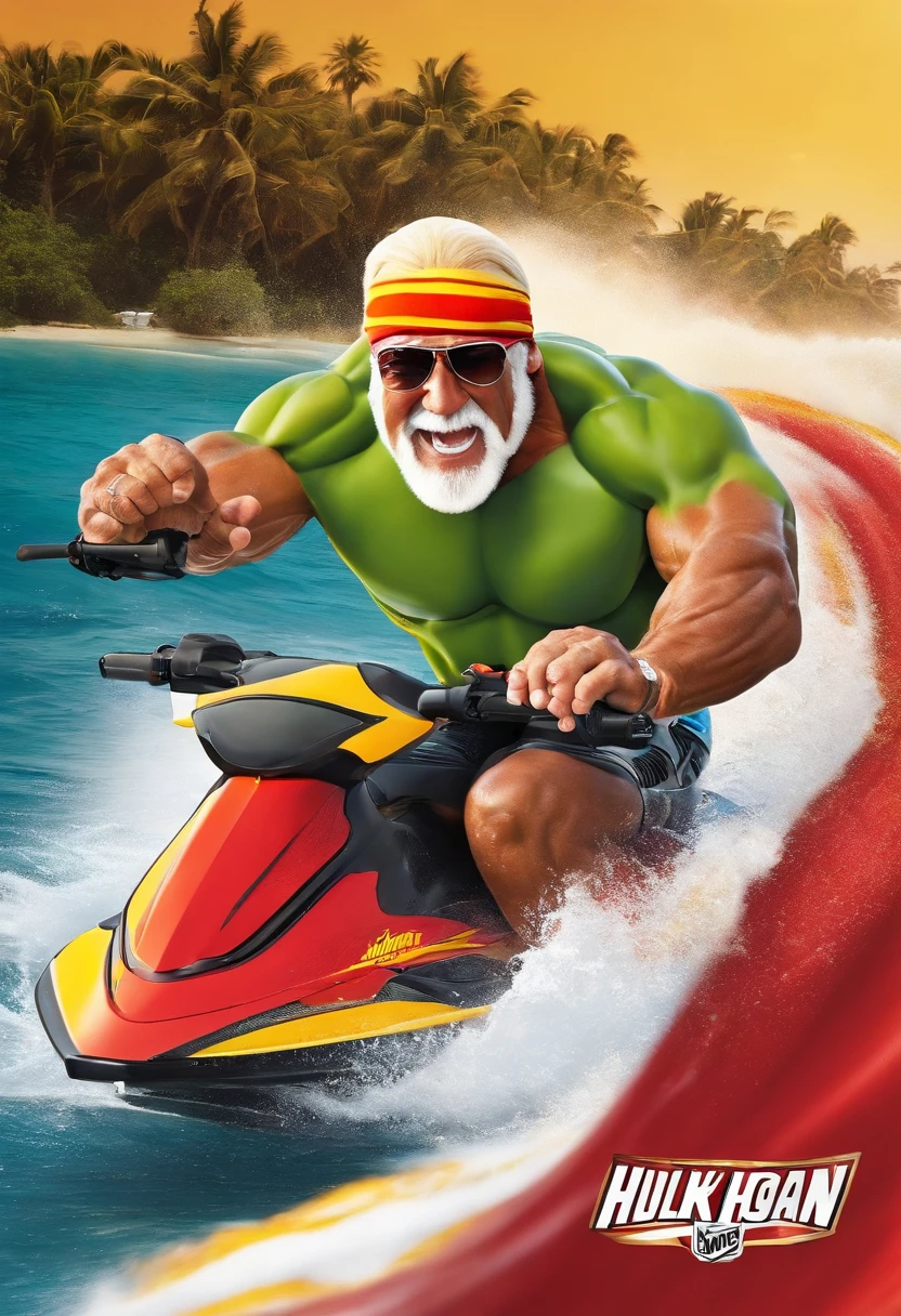 A shot of Hulk Hogan surfing on a jet ski,WWE Wrestling,Hulk Hogan