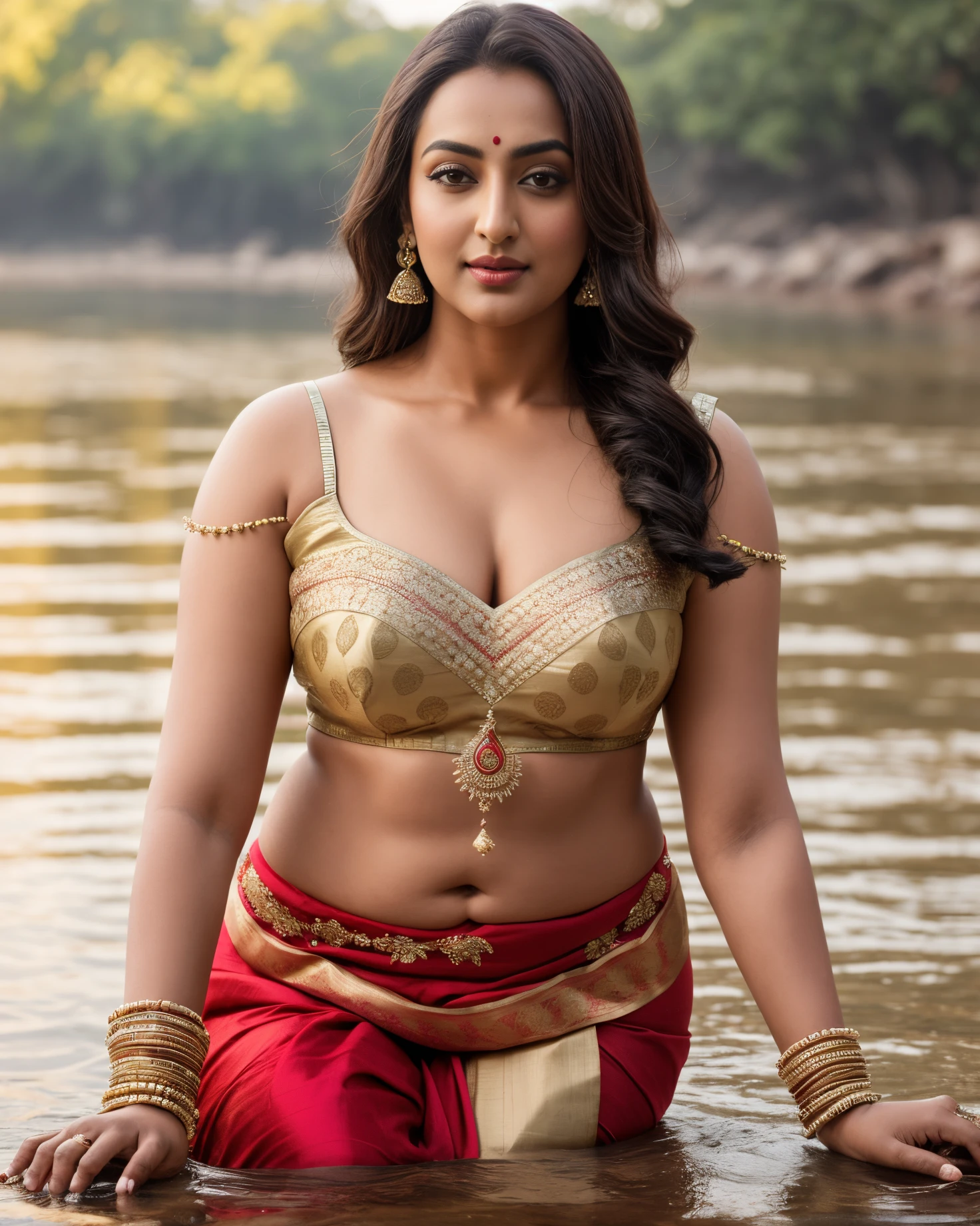 Foto RAW, photorealistic, photography, full body shot, master shot, goddess like beauty, perfect thick chubby mallu Desi aunty bhabhi, Wearing a Stanapatta, a chest-band.Saree model, model Photography, Indian saree shoot, Indian traditional wear advertising photography, traditional wear brand shoot, face of Indian actress Sonakshi Sinha, masterpiece, realistic, realism, incredible details, sensual pleasure, photorealism, detailed skin, skin pores, high contrast, photorealistic Artstation 8k HD digital art trend of high definition and detailed realistic skin texture, ultra detail, realistic skin texture, armature, best quality, ultra high definition, (photorealistic:1.4),, high resolution, detail, raw photo, Re sharp, by Lee Jefferies Nikon D850 Film Stock Photo 4 Kodak Portra 400 Camera F1.6 Lens Rich Color Ultra Real Realistic Realistic Textures Dramatic Lighting Unreal Engine Trending at Art Station Cinestill 800,(pele altamente detalhada: 1.2), 8k UHD, DSLR, soft-lighting, alta qualidade, grain of film, Fujifilm XT3,she didn't like to wear blouse or bra, she is happy to wear only saree, she hates blouse or bra,