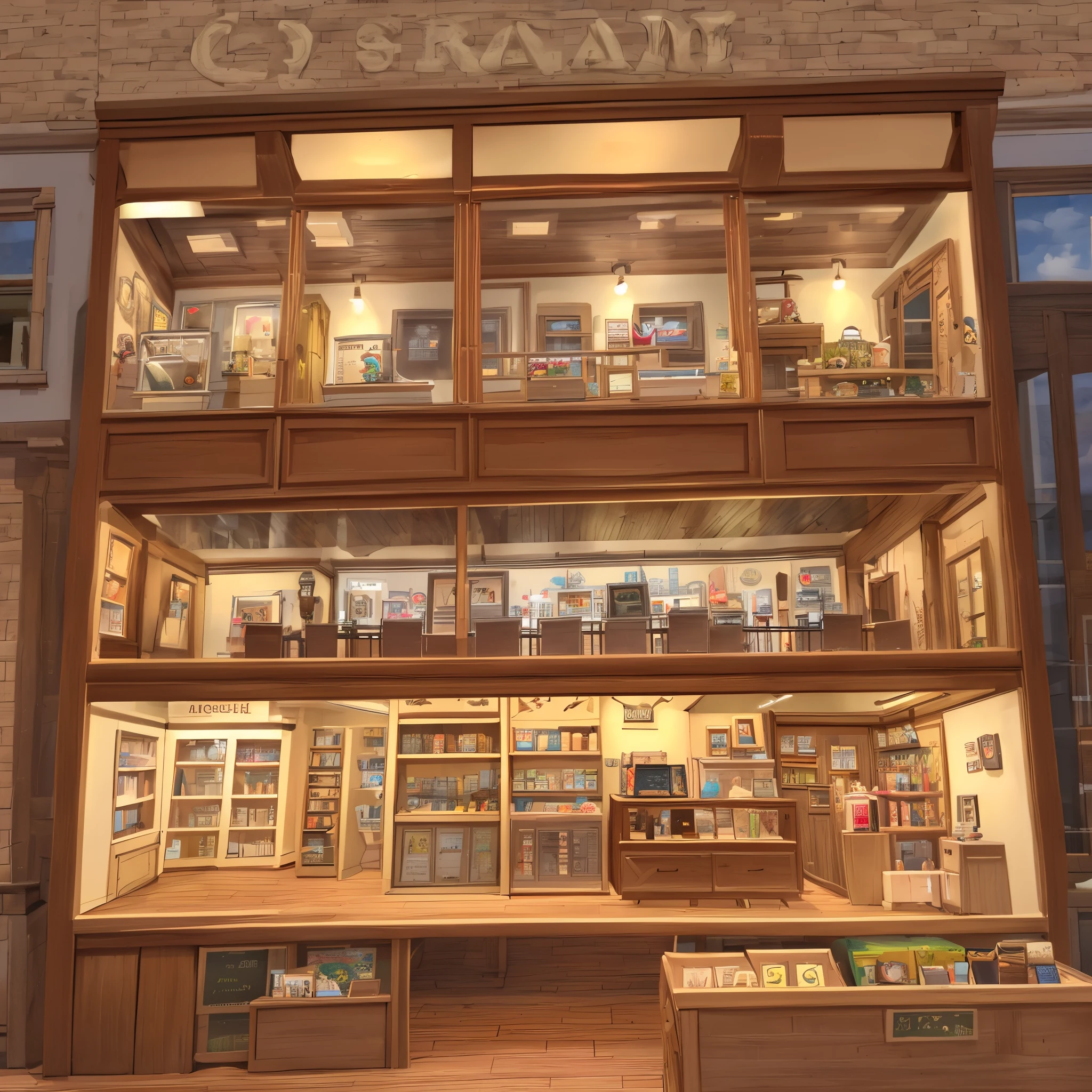 A small toy shop 2.5 metres by 2.5 metres with 2 openings