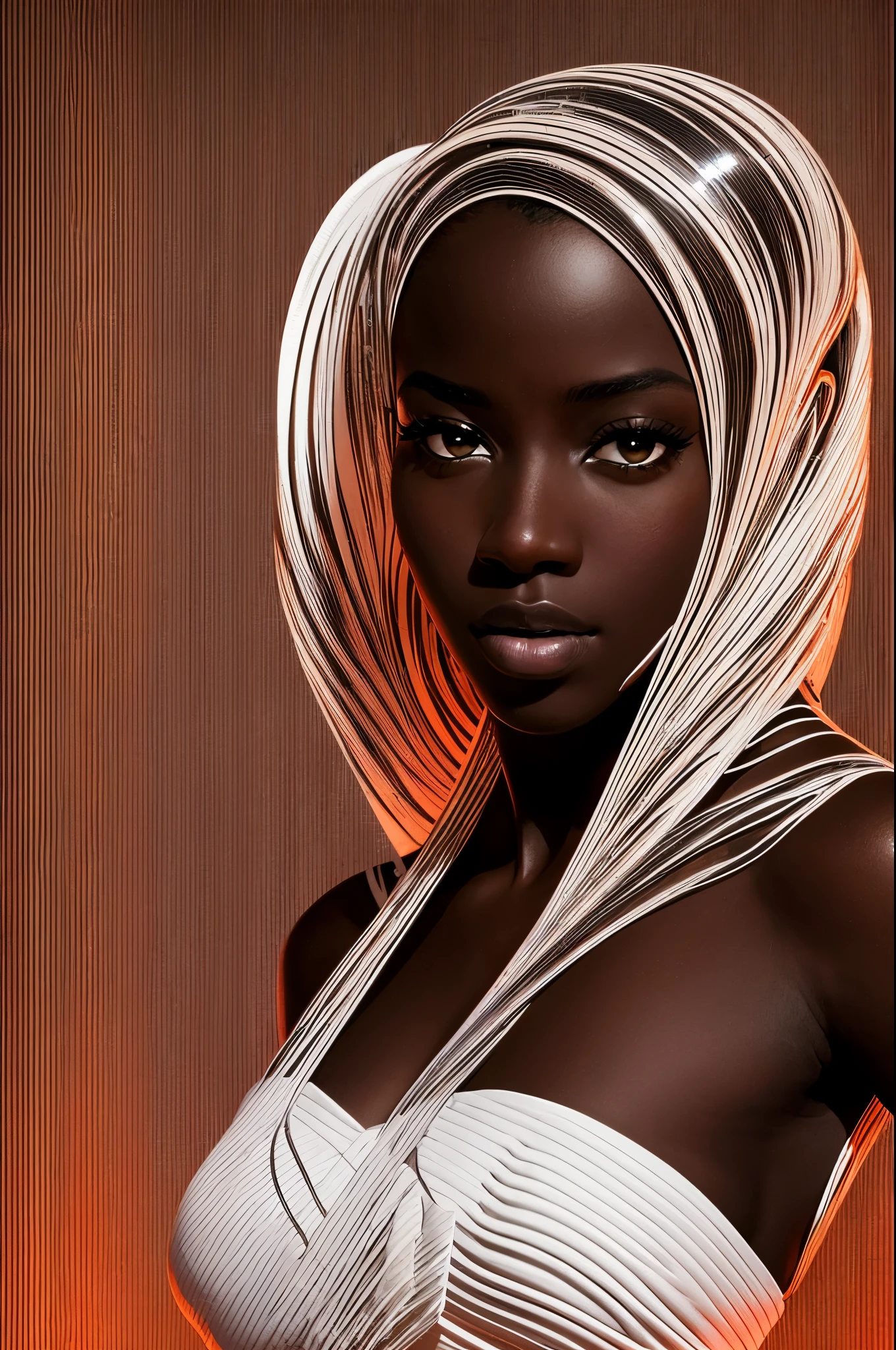 two beautiful female model in white dress, dark skin, posing with two black reflectors, in the style of hyper-realistic sci-fi, pseudo-realistic, redscale film, uhd image, shoot on fuji xt-5, 8k, award winning, high details --auto --s2