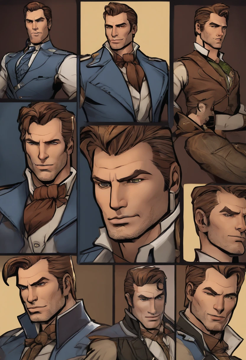Handsome Jack admiring a larger-than-life statue of himself, with a proud smirk on his face,Borderlands 2,Appearance: Handsome Jack from Borderlands
Description: Handsome Jack's appearance is distinctive and memorable, reflecting his larger-than-life personality. Here is a meticulous description of his physical features:
Facial Features:
- Face: Handsome Jack has a well-defined and angular face. His facial structure is sharp, with chiseled cheekbones and a prominent jawline.
- Eyes: His eyes are a piercing blue color, often described as icy or intense. They are framed by well-groomed eyebrows and have a calculating and observant gaze.
- Facial Hair: Handsome Jack is typically seen with a clean-shaven face, emphasizing the sharpness of his facial features.
Hair:
- Style: His hair is styled in a slicked-back manner, appearing well-groomed and meticulously maintained.
- Color: His hair is a striking shade of blonde, often described as a vibrant golden hue. It accentuates his charismatic and confident aura.
Attire:
- Clothing: Handsome Jack is often seen in a sharp and stylish outfit that exudes a sense of authority and sophistication. He favors tailored suits in dark colors such as black or charcoal gray, with intricate patterns or subtle detailing.
- Accessories: He adorns himself with accessories that showcase his wealth and power. This may include a sleek tie, cufflinks, and a high-end wristwatch. He may also wear a signature Hyperion mask, which is a white mask with a sinister grin, symbolizing his role as the CEO of Hyperion Corporation.
Physical Build:
- Height: Handsome Jack is of average to slightly above-average height, standing around 5'11'' to 6'0'' (180-183 cm).
- Physique: He possesses a lean and athletic build. While not exceptionally muscular, his physique suggests a level of physical fitness and agility.
Overall, Handsome Jack's appearance reflects his charismatic and confident nature. His sharp facial features, intense blue eyes, and meticulously styled hair contribute to his striking and memorable presence. Combined with his fashionable attire, he presents himself as a figure of power and authority.
Forehead: Handsome Jack's forehead is smooth and slightly rounded, with no prominent lines or wrinkles. It appears relatively proportionate to the rest of his face.
Eyebrows: He has well-defined eyebrows that are groomed and neatly shaped. They are medium in thickness and arched, adding to his expressive and intense gaze. The color of his eyebrows matches his hair color, a vibrant shade of blonde.
Eyes: Handsome Jack's eyes are one of his most striking features. They are a piercing, vibrant blue color, often described as icy or intense. His eyes have a sharp, calculating gaze that can be both captivating and unnerving. The irises stand out prominently against the white of his eyes.
Nose: He has a straight and well-defined nose that complements the angular and sharp features of his face. It is neither too small nor too large, appearing proportionate with the rest of his facial structure. The bridge of his nose is straight, leading to a slightly rounded tip.
Cheekbones: Handsome Jack possesses prominent and defined cheekbones that add a sense of structure and angularity to his face. They are high and well-sculpted, giving his face a distinct and commanding appearance.
Jawline: His jawline is strong and chiseled, adding to his overall rugged and authoritative look. It is well-defined, with a squared-off shape that accentuates the masculinity of his face. The jawline connects seamlessly with his neck.
Lips: Handsome Jack has medium-sized lips that are usually seen in a neutral or slightly smirking expression. They are neither too thin nor too full, striking a balance between refinement and confidence.
Chin: His chin is well-defined and slightly pointed, adding to the sharpness and angularity of his facial structure. It complements his overall handsome and charismatic appearance.
Skin: Handsome Jack's skin appears smooth and well-maintained. It has a fair complexion, often described as having a healthy glow.
His face is adorned by a mask that was grafted directly according to his previous face. He wears it because his normal face was branded with the Vault Symbol when the first Vault was opened in Pandora.