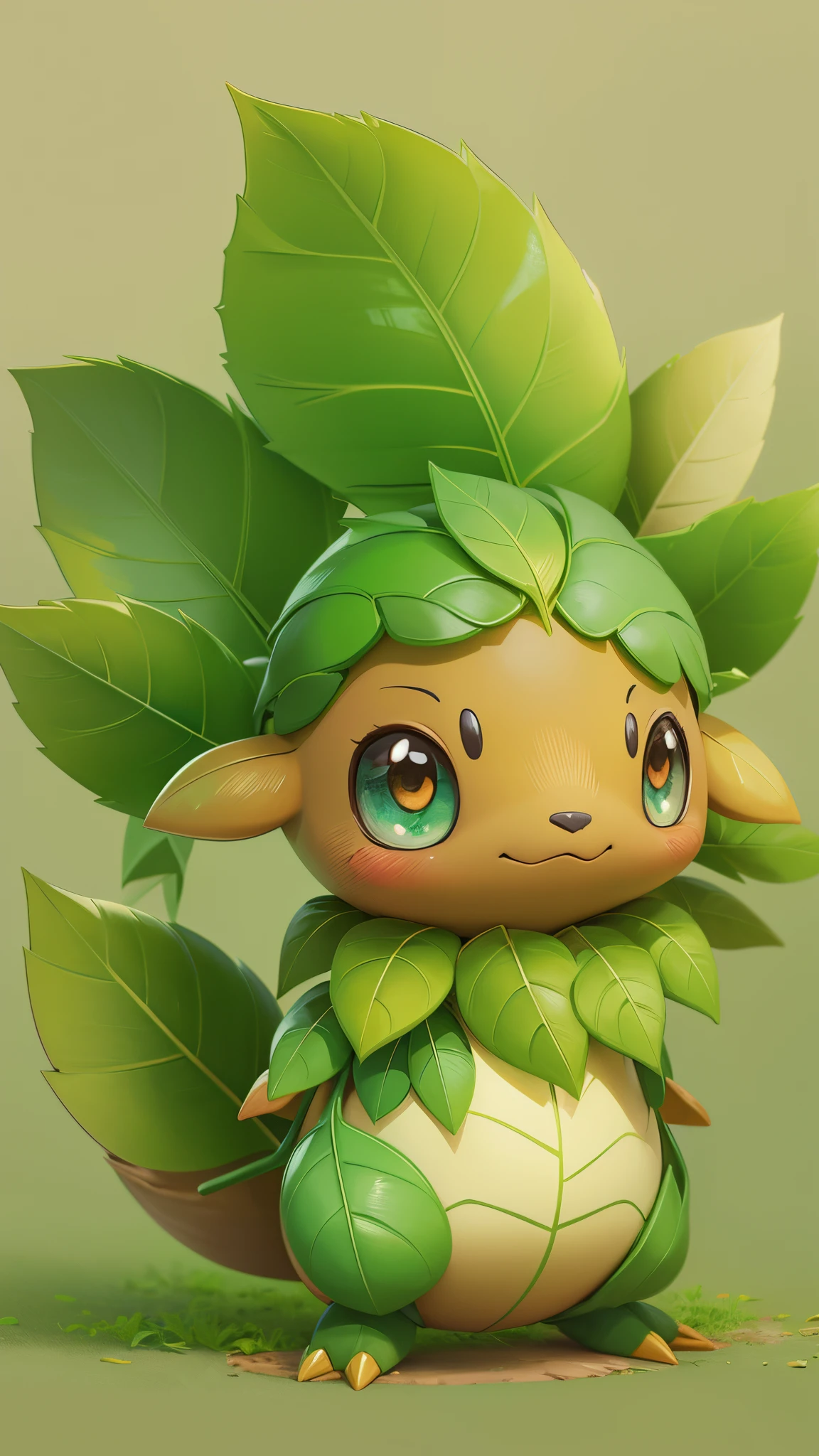 create a new style of cute earthy leaf style Pokémon character digital art masterpiece 4k, solo character