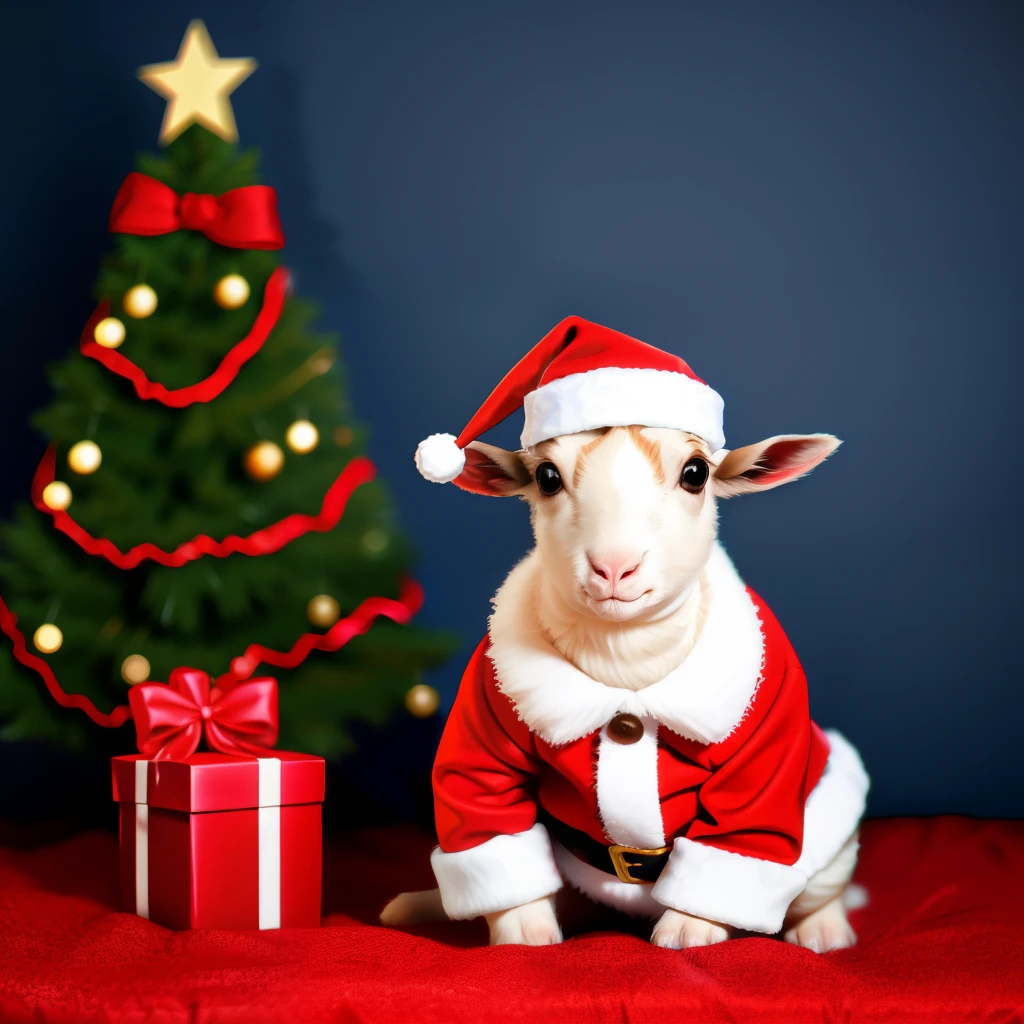 lamb wearing Santa suit
