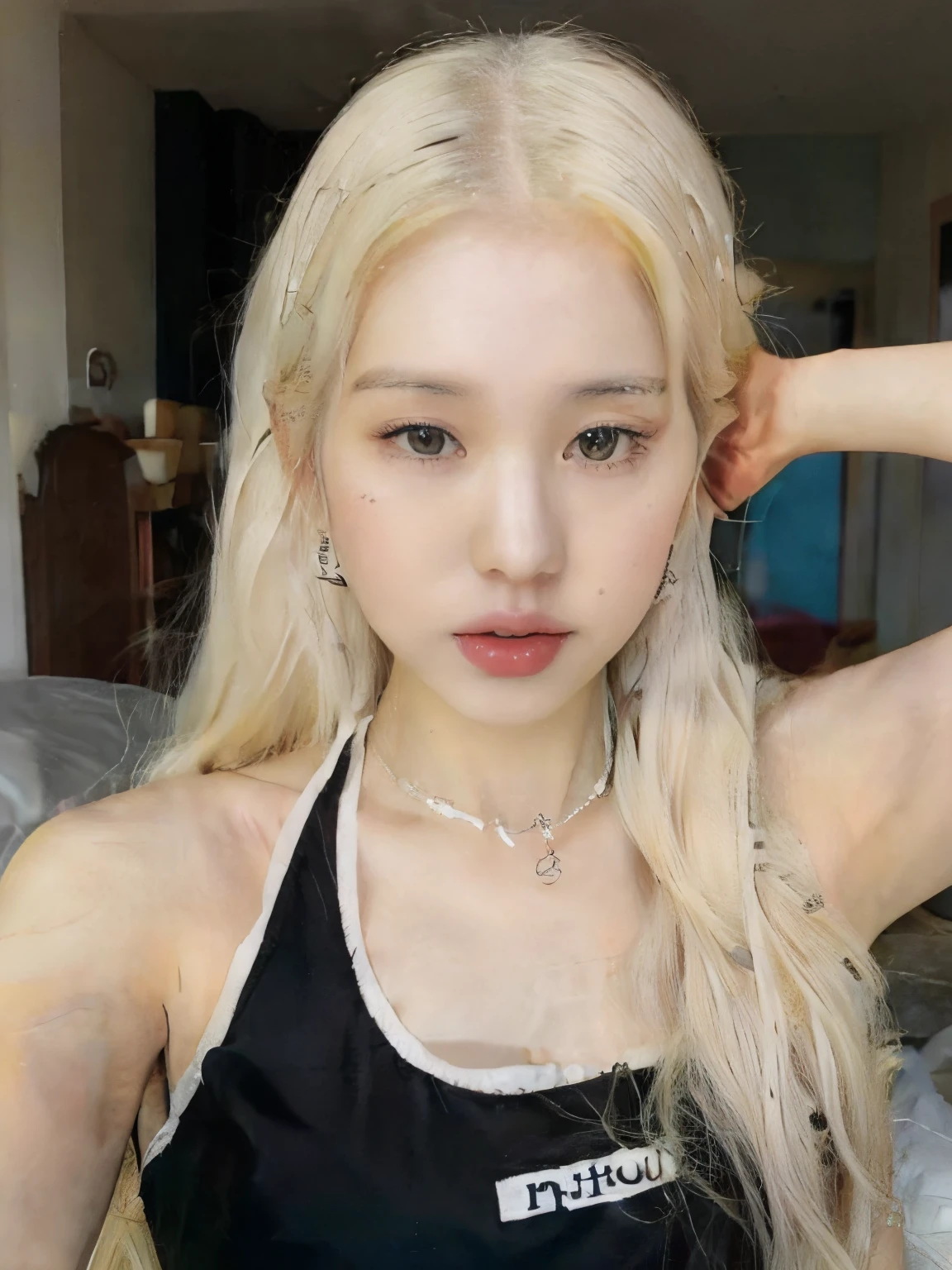 (realistic), (hyperrealism),best quality, masterpiece,ultra high res, (photorealistic:1.4),1girl,pale skin,young,(looking at viewer),dark forest, sun ray, skinny, long neck, tall,
white dress , bare shoulders, cowboy shot