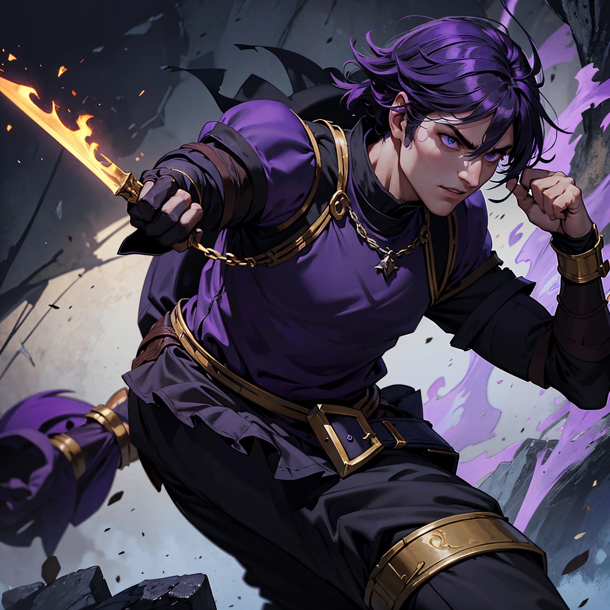 Gros plan d’un homme tenant une épée et une armure, une armure violette, une armure violette noire, une armure démoniaque violette, une armure réfléchissante de feu noir, un guerrier démoniaque, un chevalier de sang, une armure de la guerre, un chevalier dragon, un guerrier démon, une armure réfléchissante noire et violette, un souverain de l’enfer, Yang J, une armure violette, un roi de cendres