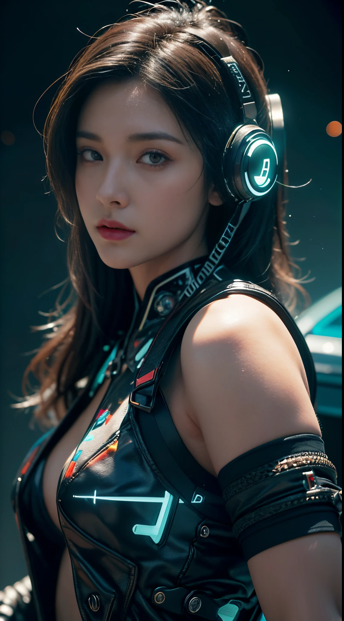 (masterpiece,Highest quality,Super detailed,Ultra-high resolution,Detailed Background),((cyber punk)),((colorful)),(One girl),pilot,pilot helmet,pilot jacket,View your viewers,alone,Upper Body,Colored Background,High Contrast,Cowboy Shot,Show as much skin as possible、Exposing your skin to the utmost、