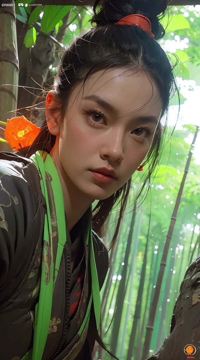 bamboo forest background，A look of determination，colorful vivid octane render, cybernetic and highly detailed, loba andrade from apex legends, created in unreal engine 5, made in unreal engine 5, trending on unreal engine 5, Antique portraits, Martial arts fantasy style 8k octane rendering, rendered in unreal 5, rendered in high octane