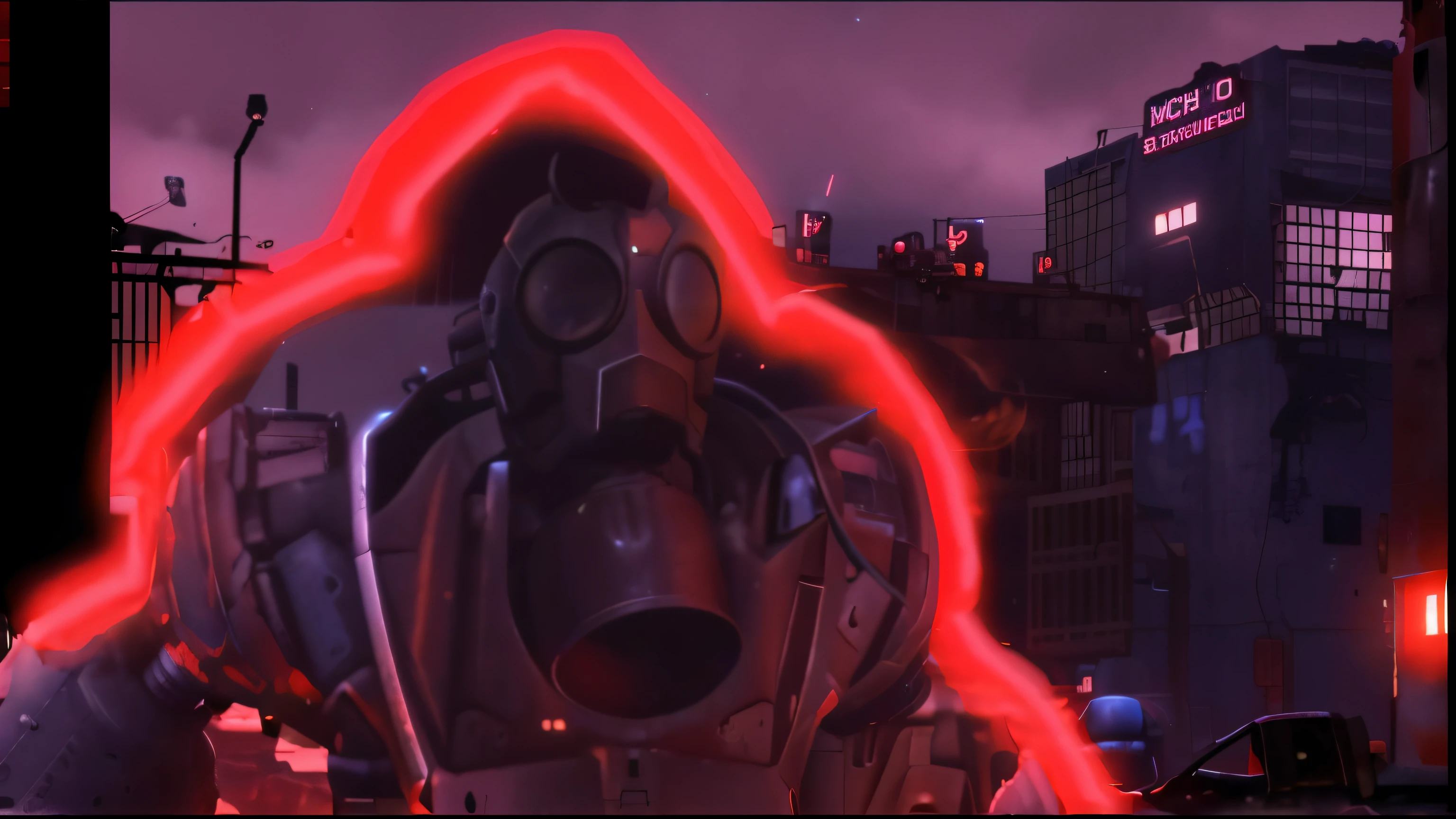 there is a red light in the shape of a man's face, BioShock Big Daddy, robot monster in background, Homer Simpson em Engrenagens de Guerra, Captura de tela de Fallout (1997), Cybernetic Penguin in Fallout 4, iron giant at sunset, love death and robots, death and robots, death and robots two in the void, captura de tela do filme, Bioshock Captura de tela