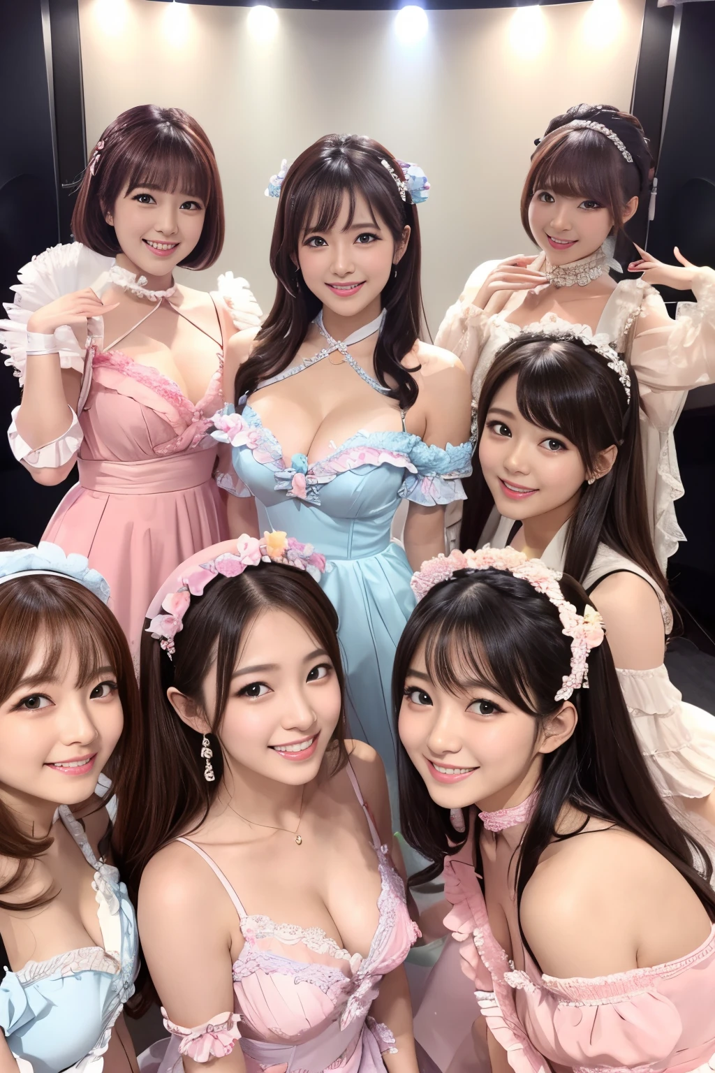 masutepiece、超A high resolution、Powerful images、8K、Four Women、Cute smile、韓国アイドル、Frilly costume in pastel colors、Record a singing program in the studio、